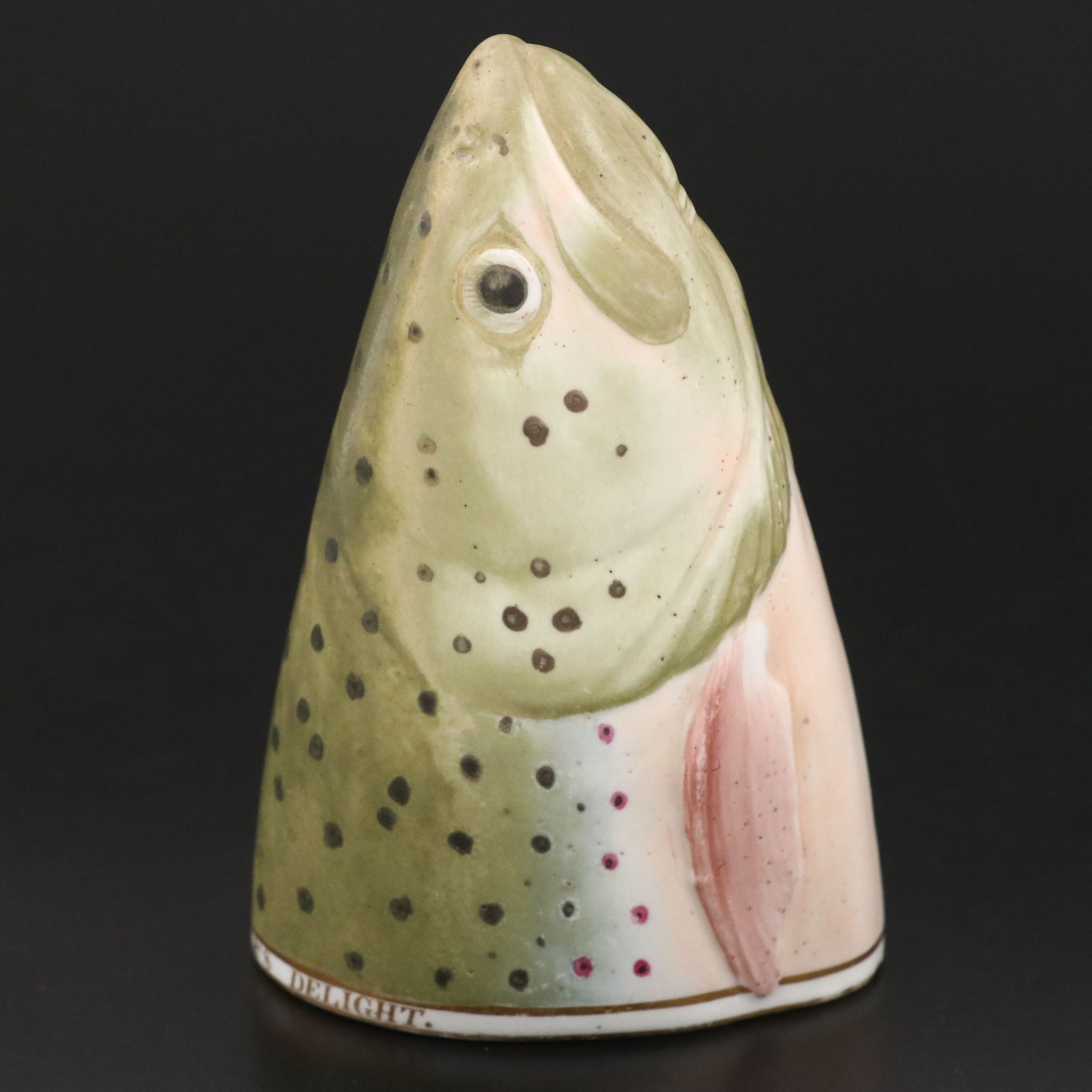 Derby "The Angler's Delight" Porcelain Trout Fish Head Stirrup Cup, Early 19th C