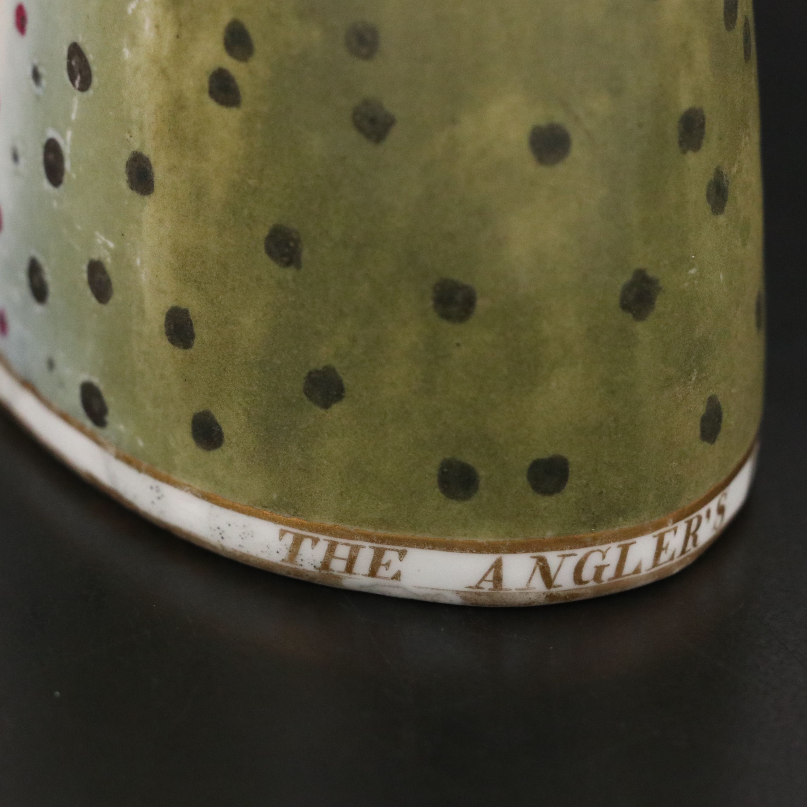 Derby "The Angler's Delight" Porcelain Trout Fish Head Stirrup Cup, Early 19th C