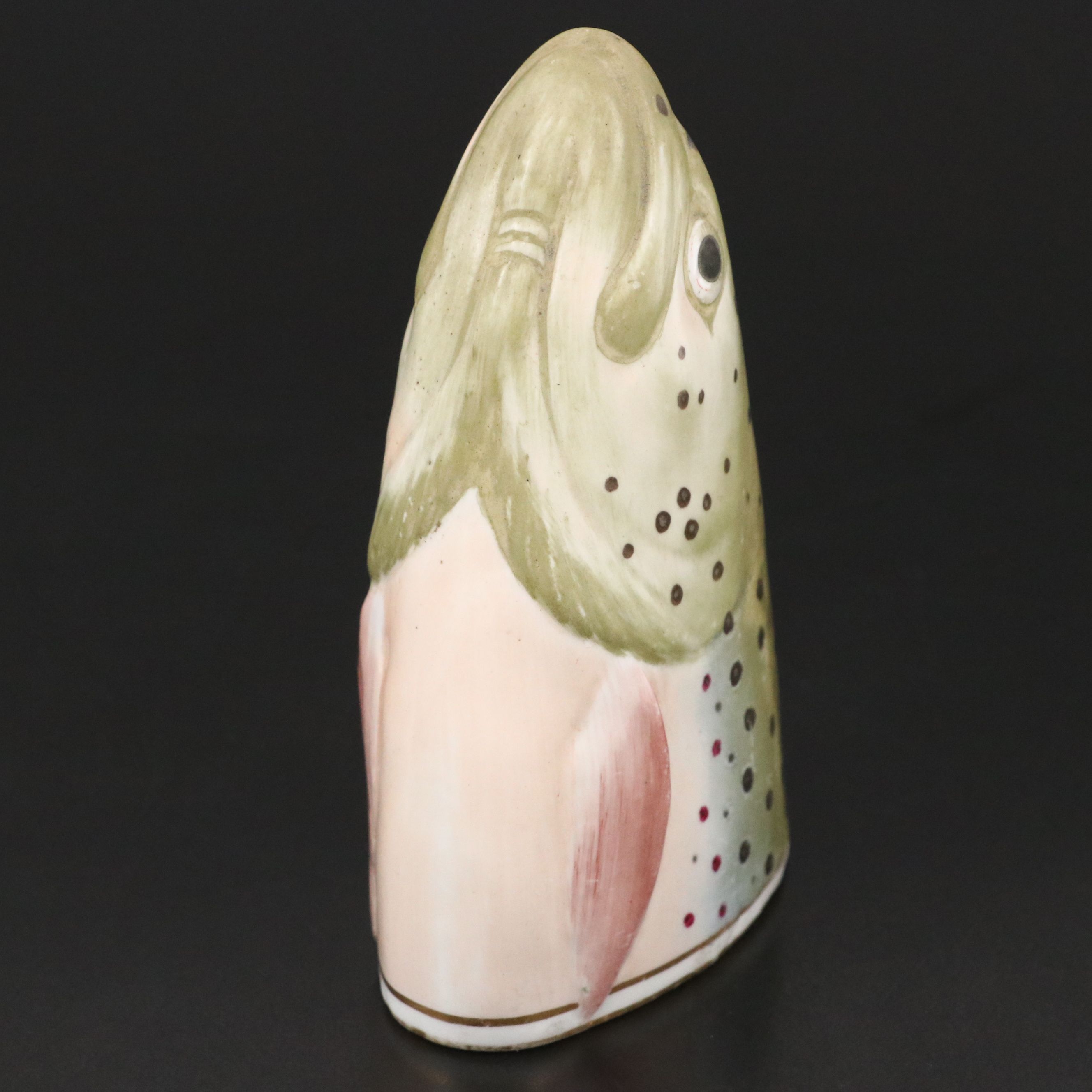 Derby "The Angler's Delight" Porcelain Trout Fish Head Stirrup Cup, Early 19th C