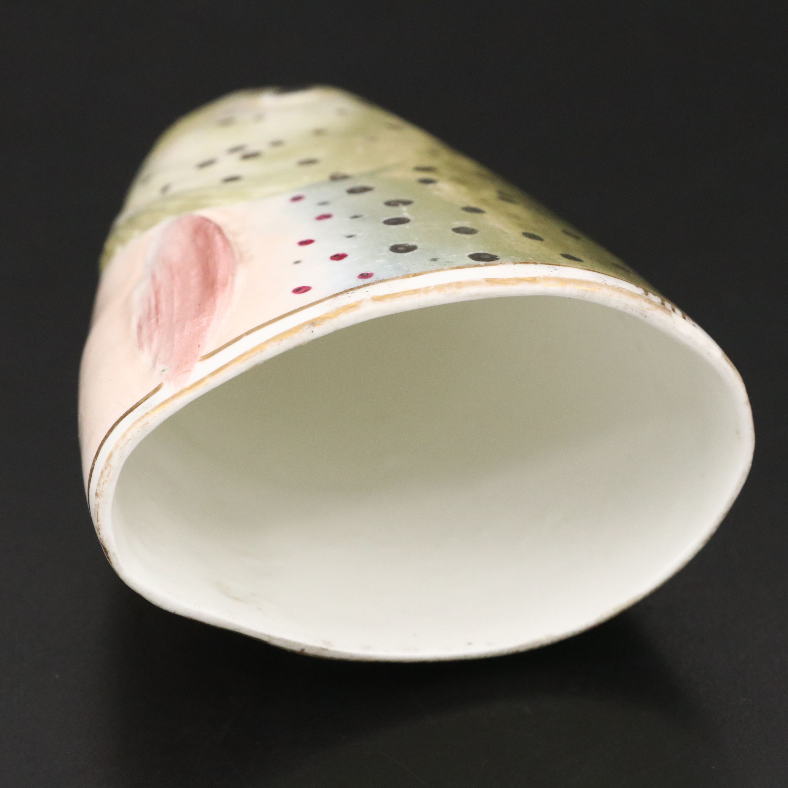 Derby "The Angler's Delight" Porcelain Trout Fish Head Stirrup Cup, Early 19th C