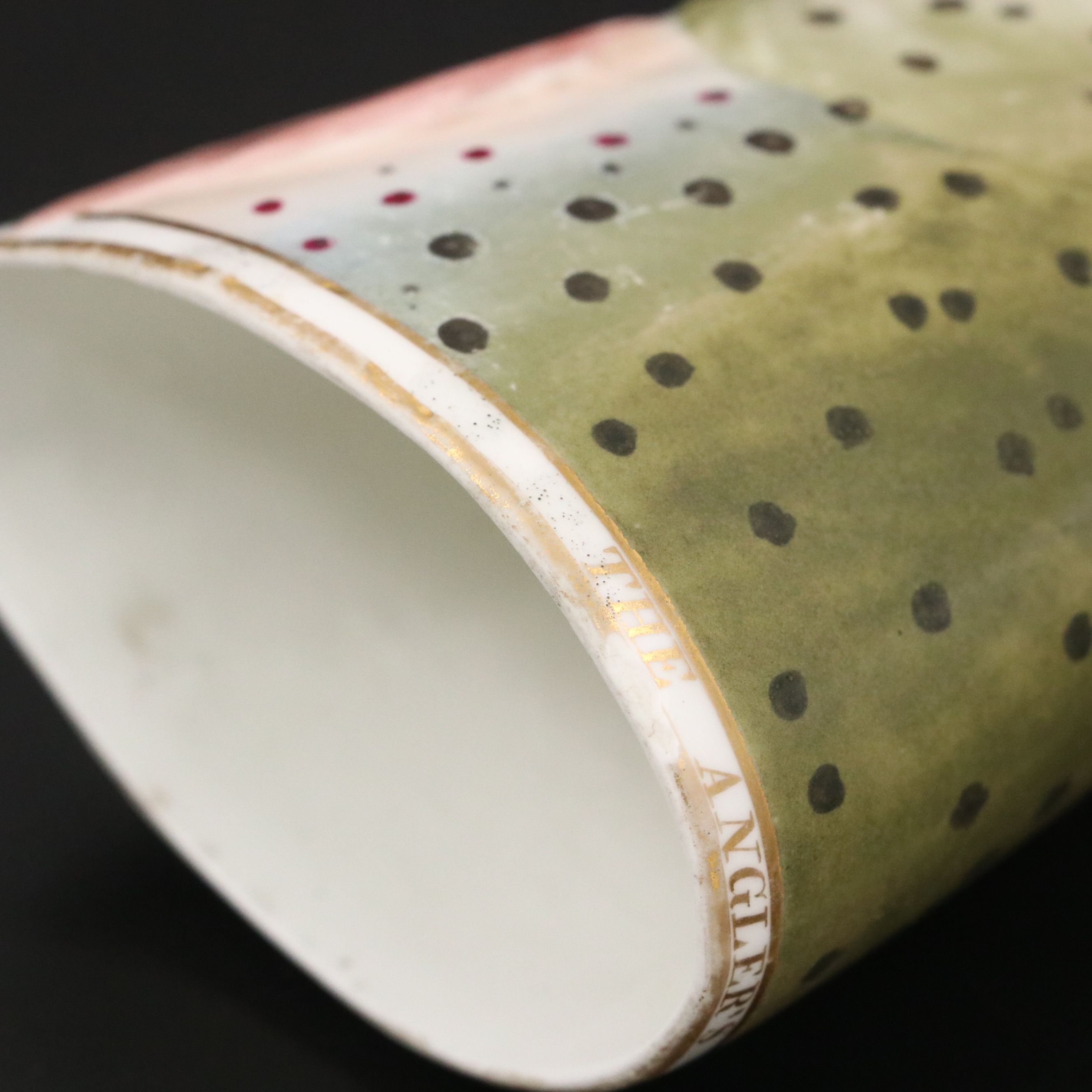 Derby "The Angler's Delight" Porcelain Trout Fish Head Stirrup Cup, Early 19th C