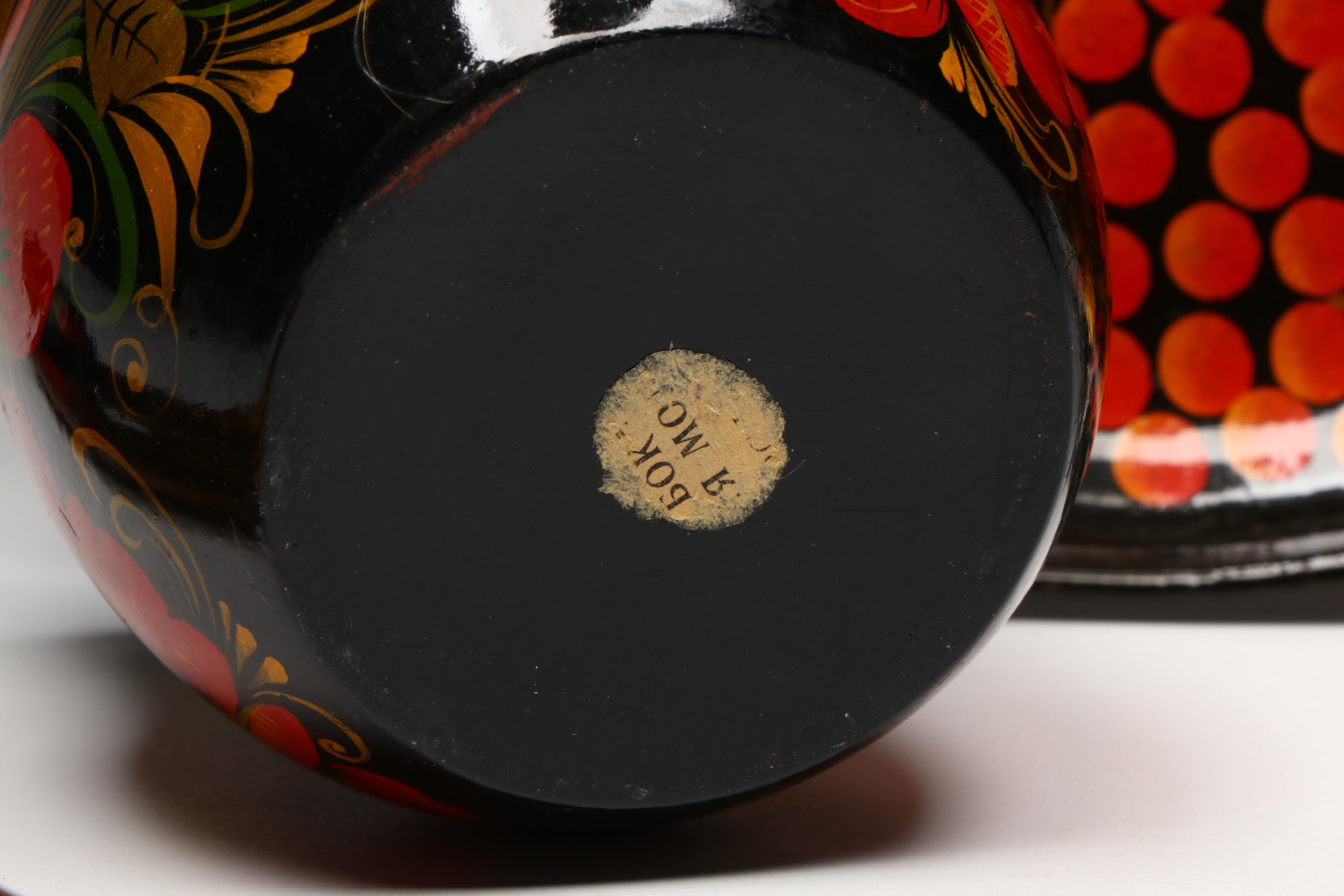 Russian Folk Art Khokhloma Lacquerware Spoons, Cups and Other Tableware