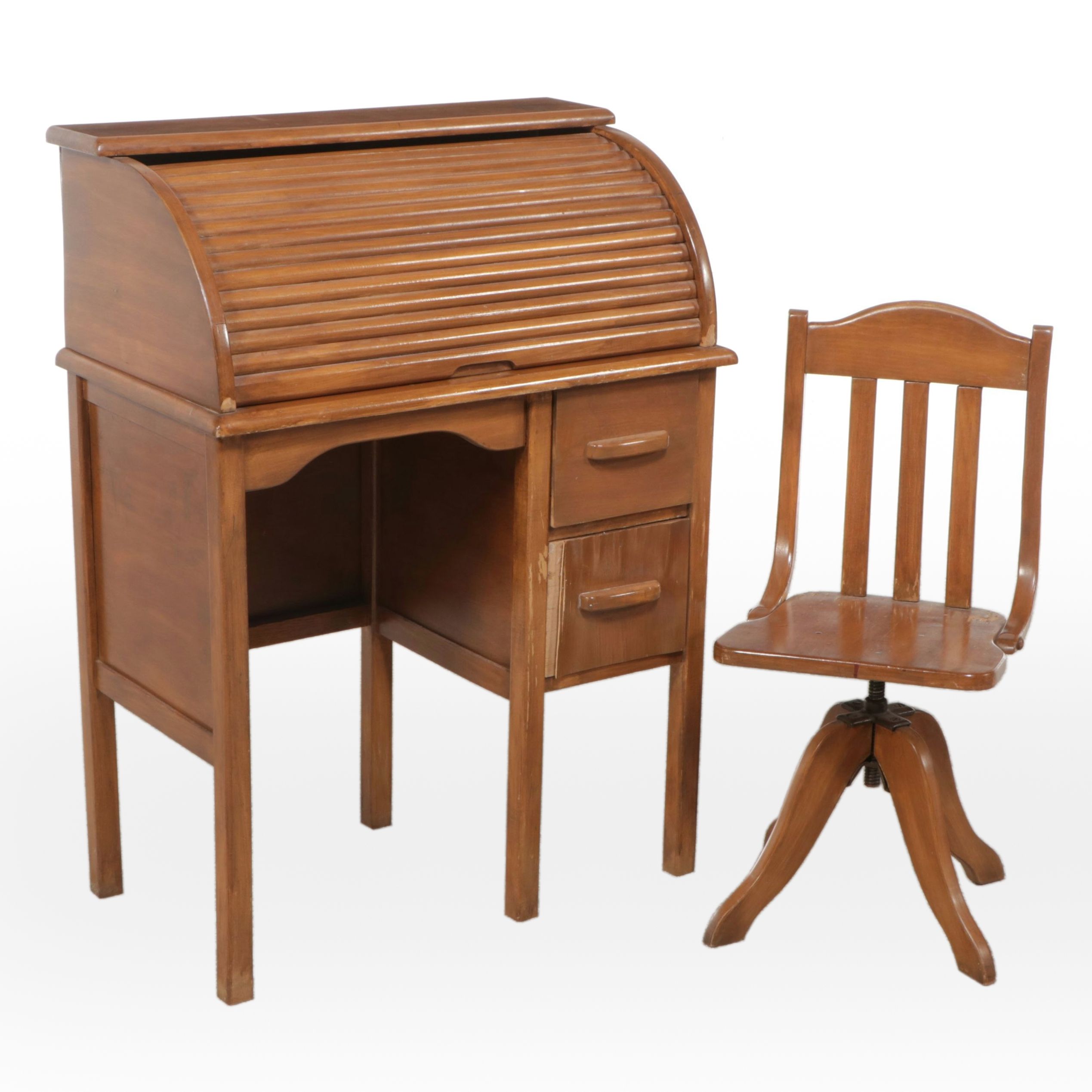 Children's Wooden Roll-Top Desk with Chair