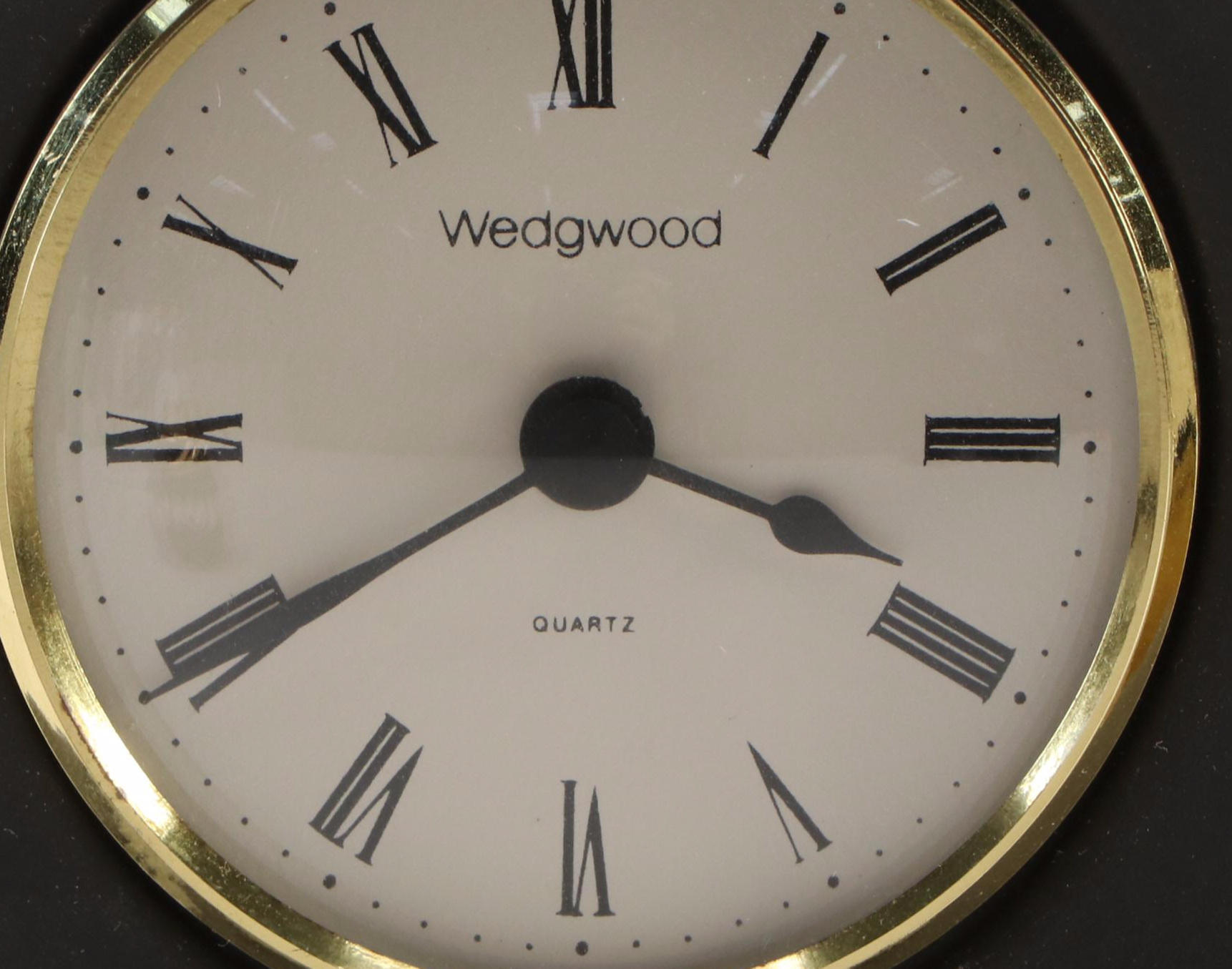 Wedgwood Black Jasperware Clock, Lighter and Framed Medallion
