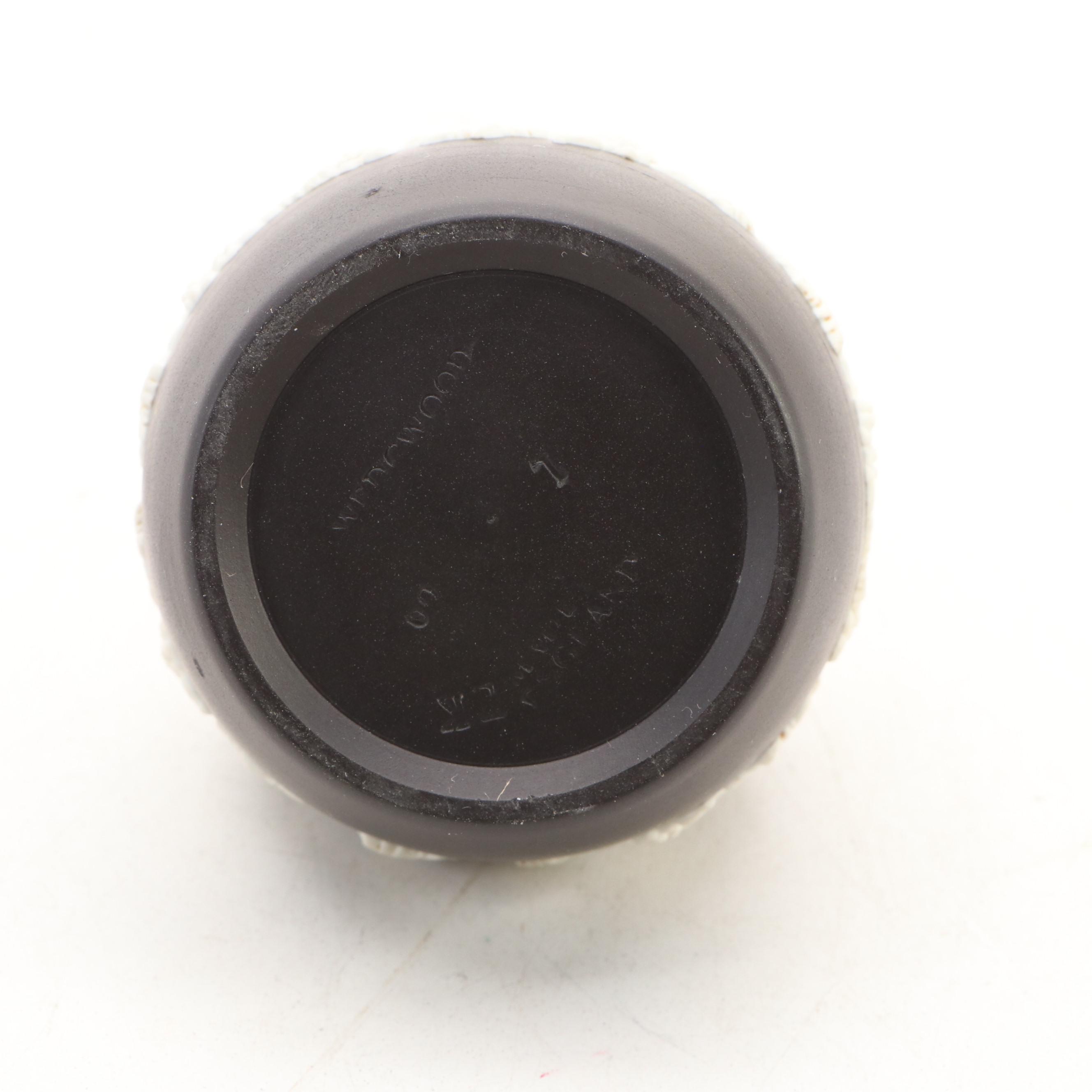 Wedgwood Black Jasperware Clock, Lighter and Framed Medallion