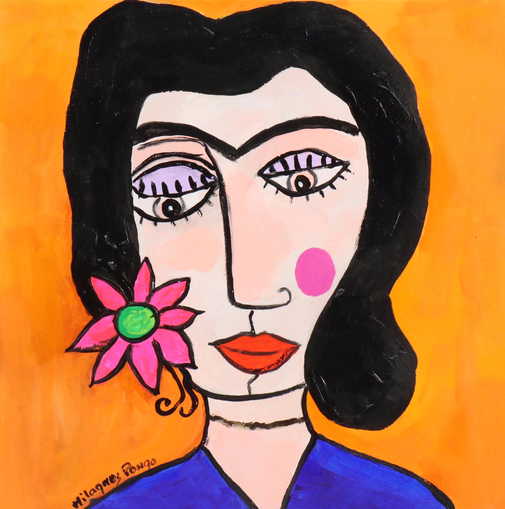 Milagros Pongo Stylized Mixed Media Portrait of Frida Kahlo "Frida," 2024