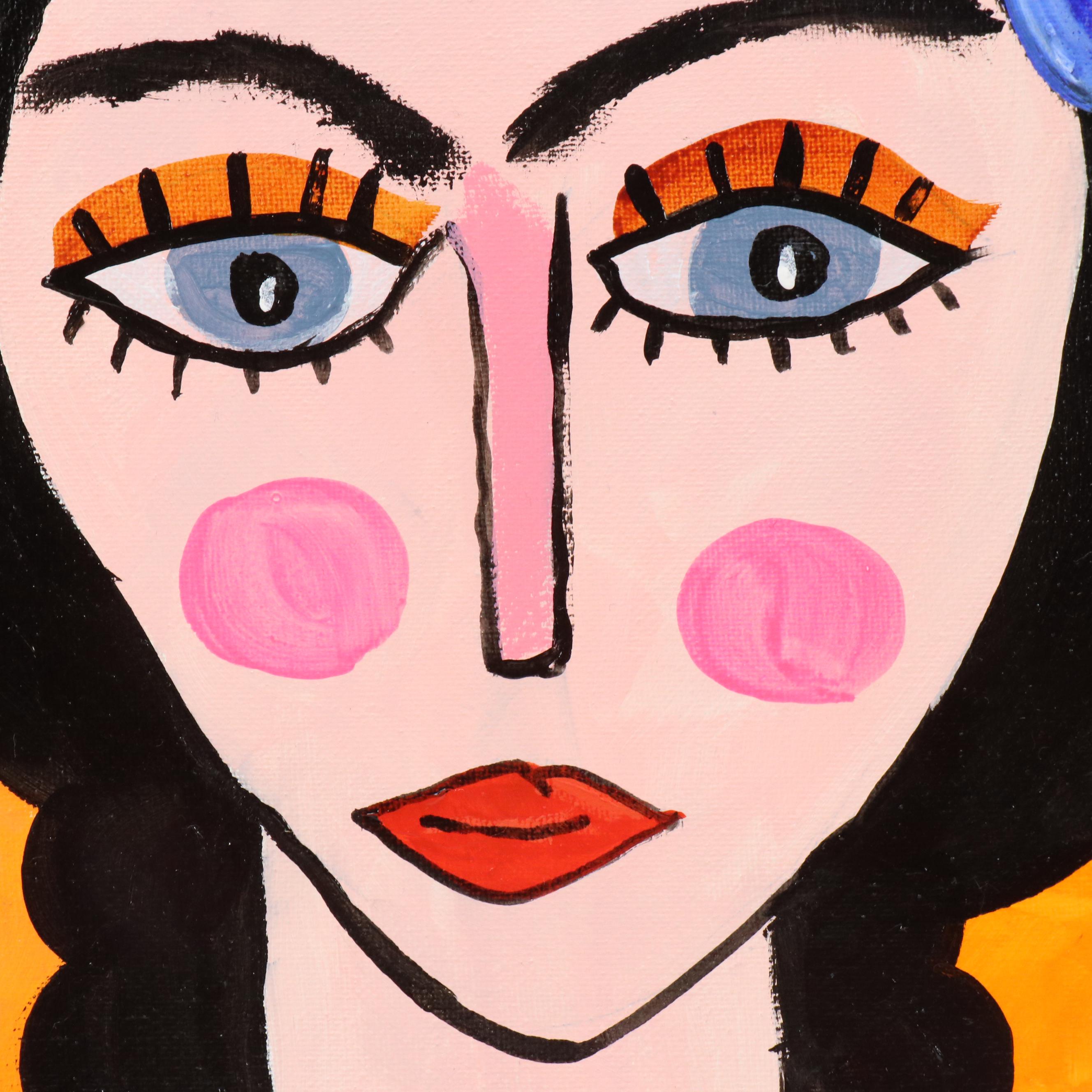 Milagros Pongo Stylized Mixed Media Portrait of Frida Kahlo "Matilde"