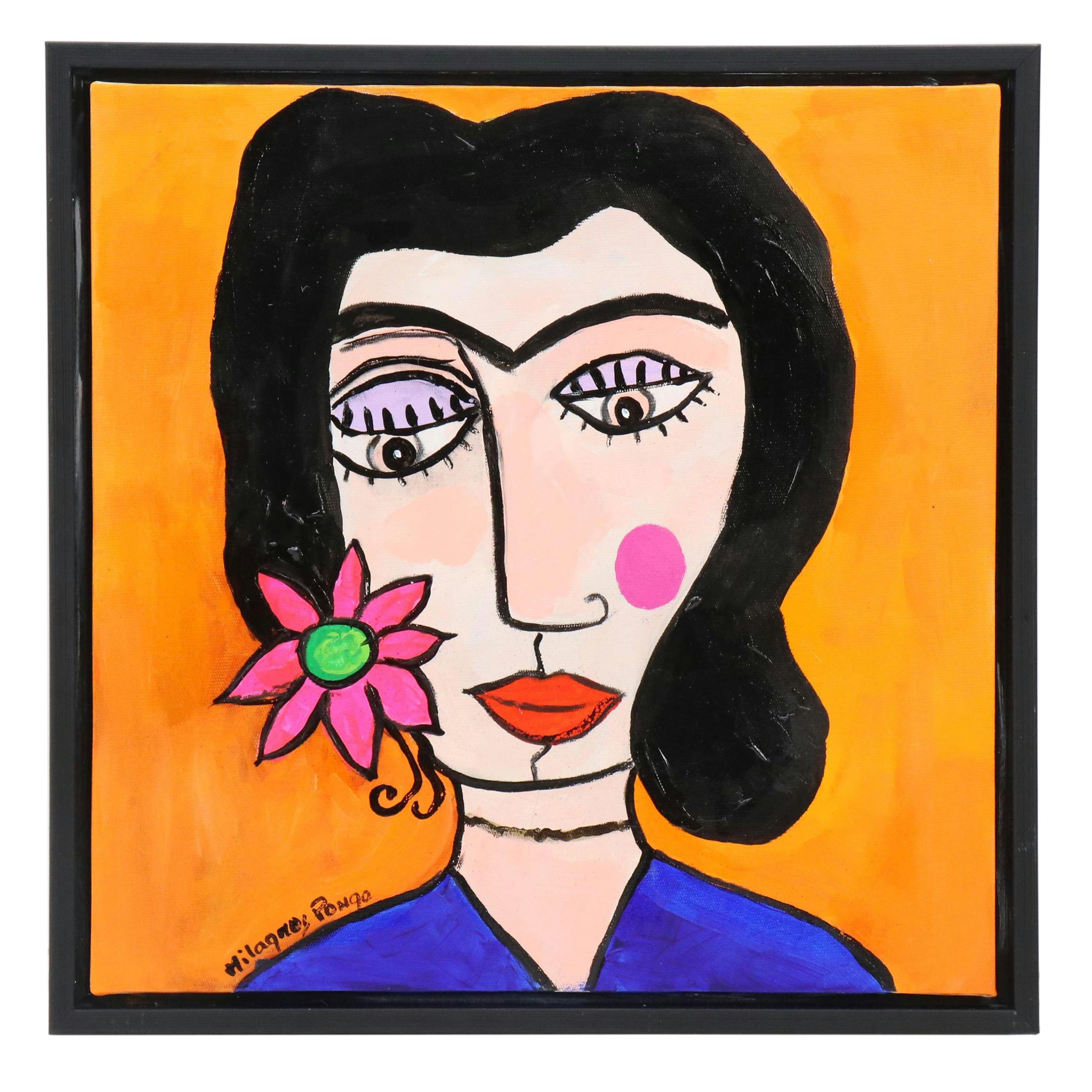 Milagros Pongo Stylized Mixed Media Portrait of Frida Kahlo "Frida," 2024
