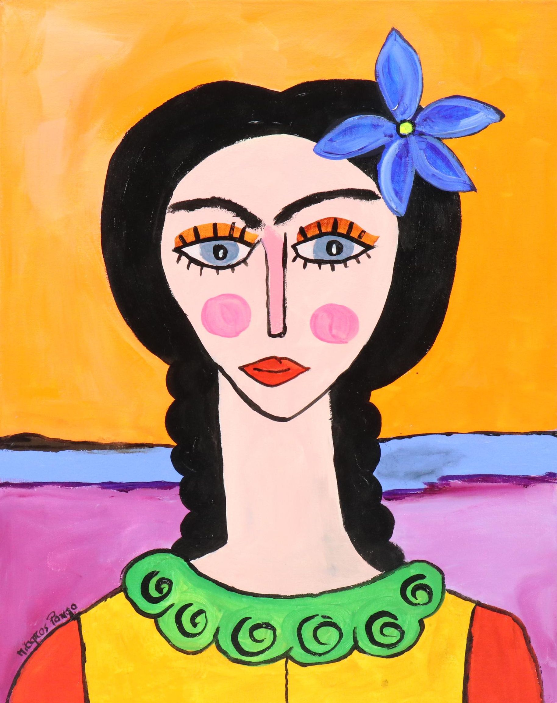 Milagros Pongo Stylized Mixed Media Portrait of Frida Kahlo "Matilde"