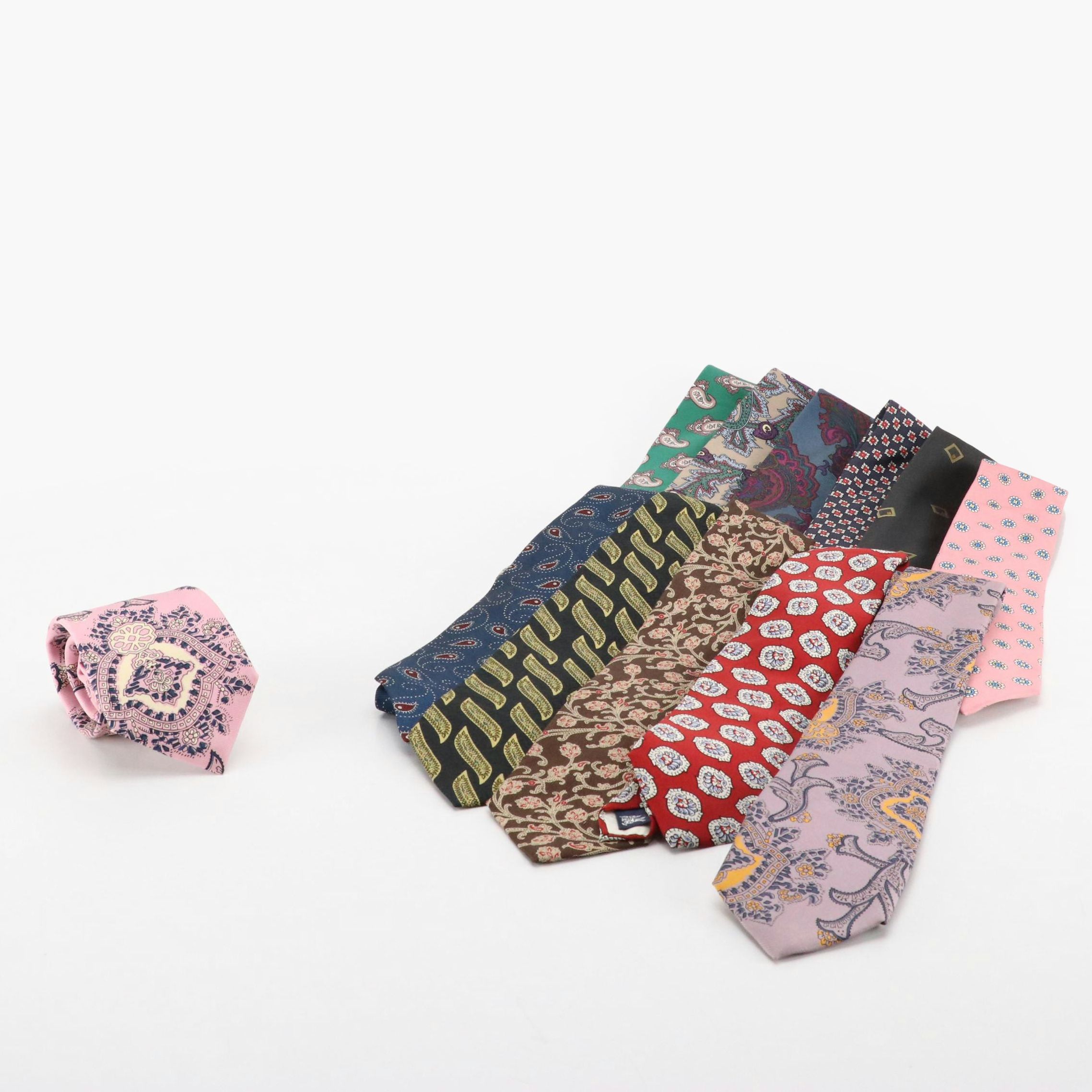 Vintage Burberrys and Giorgio Armani Silk Multicolor Printed Neckties