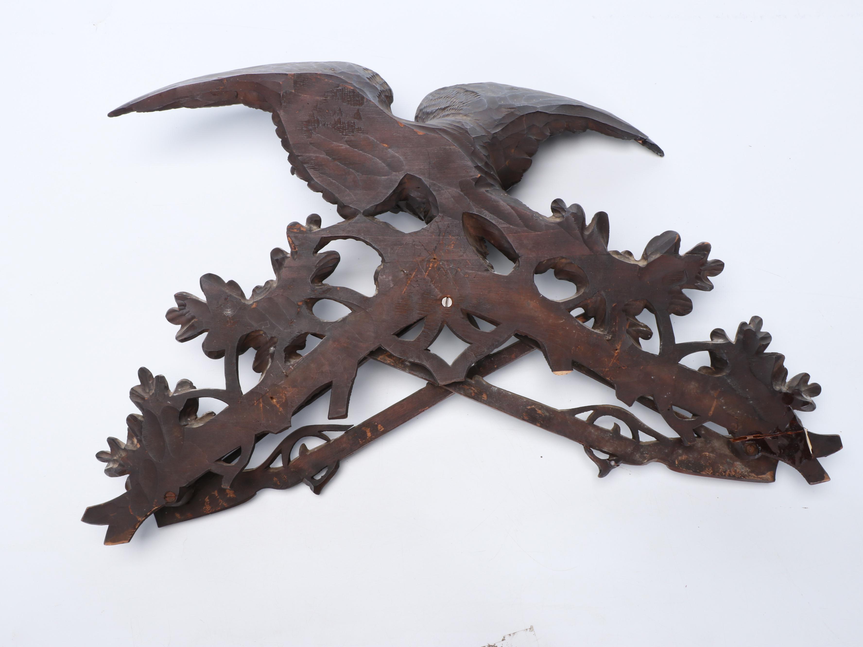 German Black Forest Style Carved Walnut Hunting Trophies Cuckoo Clock