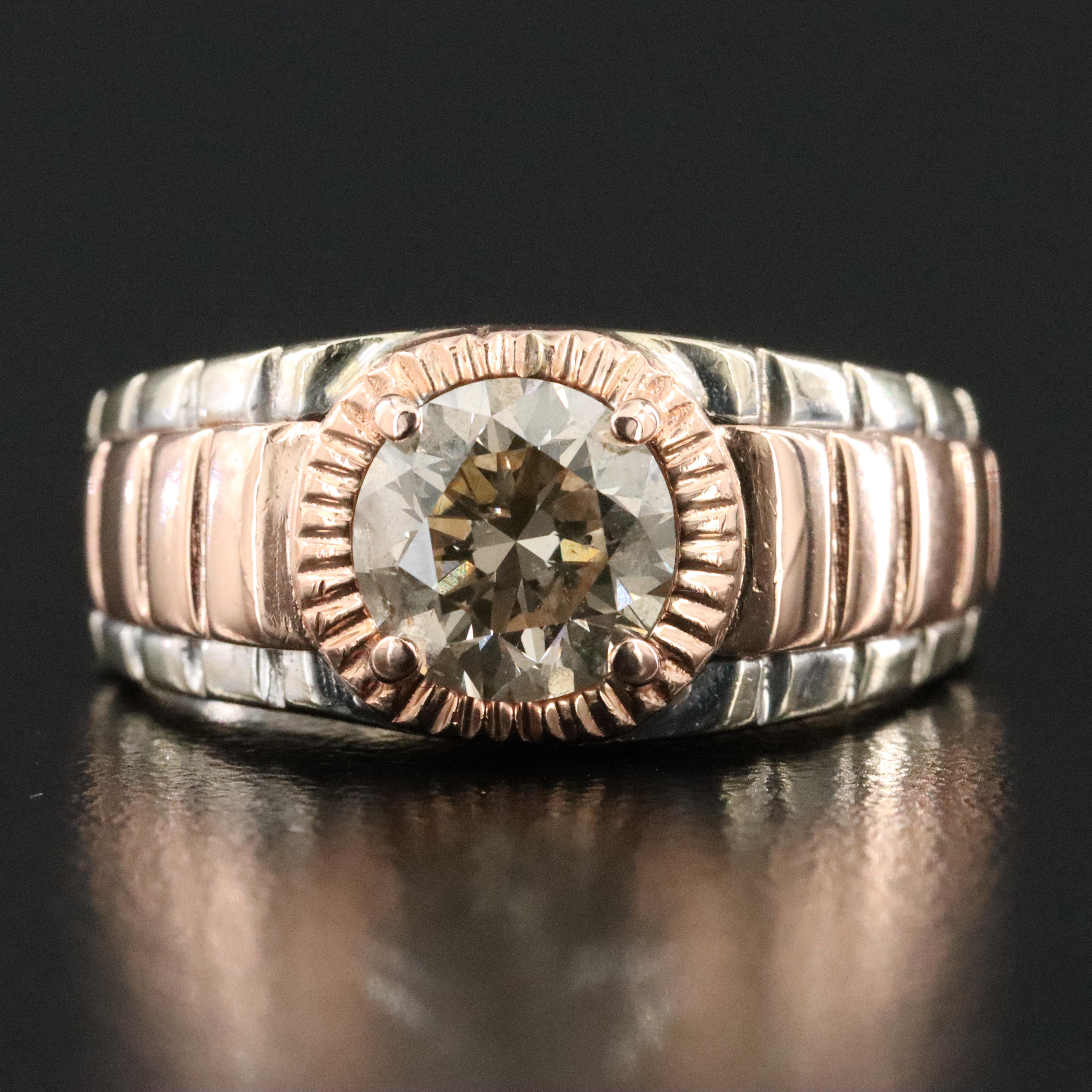 14K 1.68 CT Diamond Solitaire Ring with Rose Gold Accents