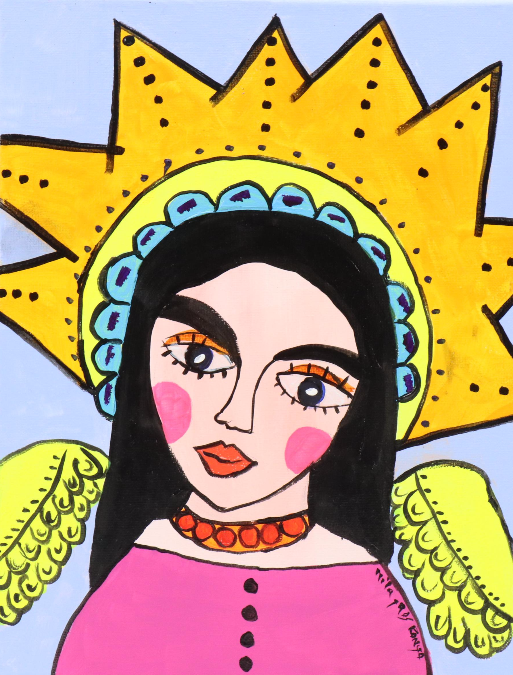 Milagros Pongo Stylized Mixed Media Portrait "Angel," 21st Century