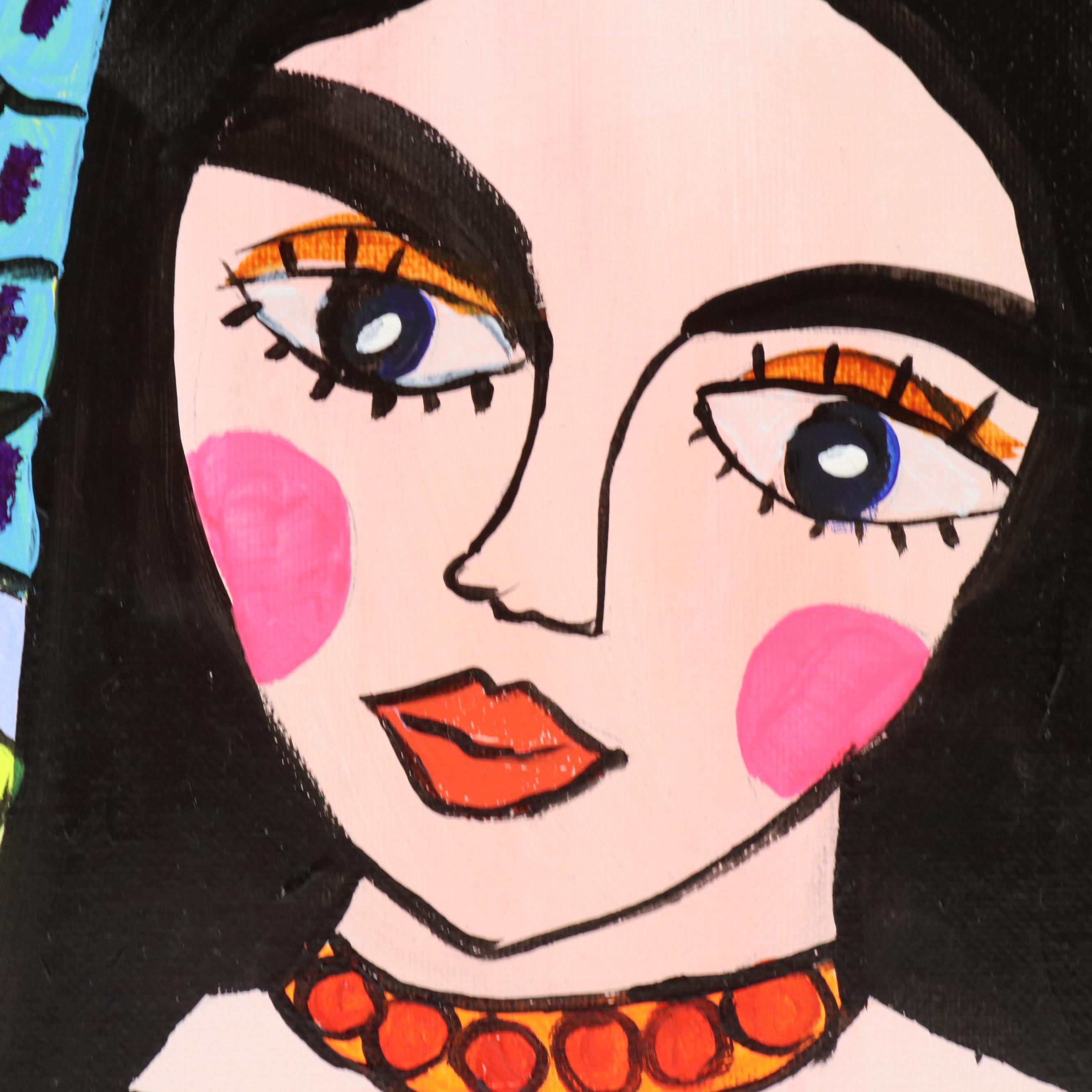 Milagros Pongo Stylized Mixed Media Portrait "Angel," 21st Century