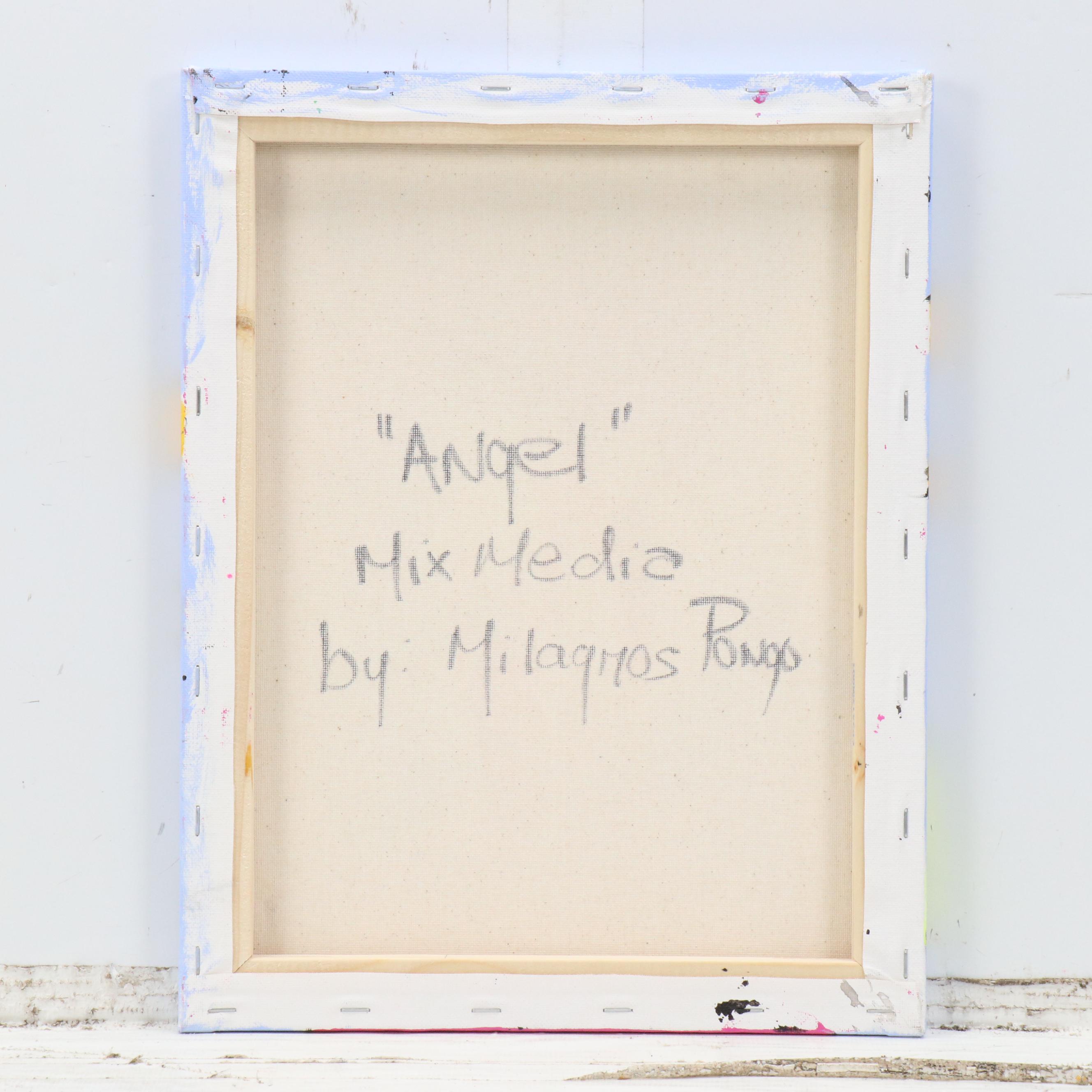Milagros Pongo Stylized Mixed Media Portrait "Angel," 21st Century