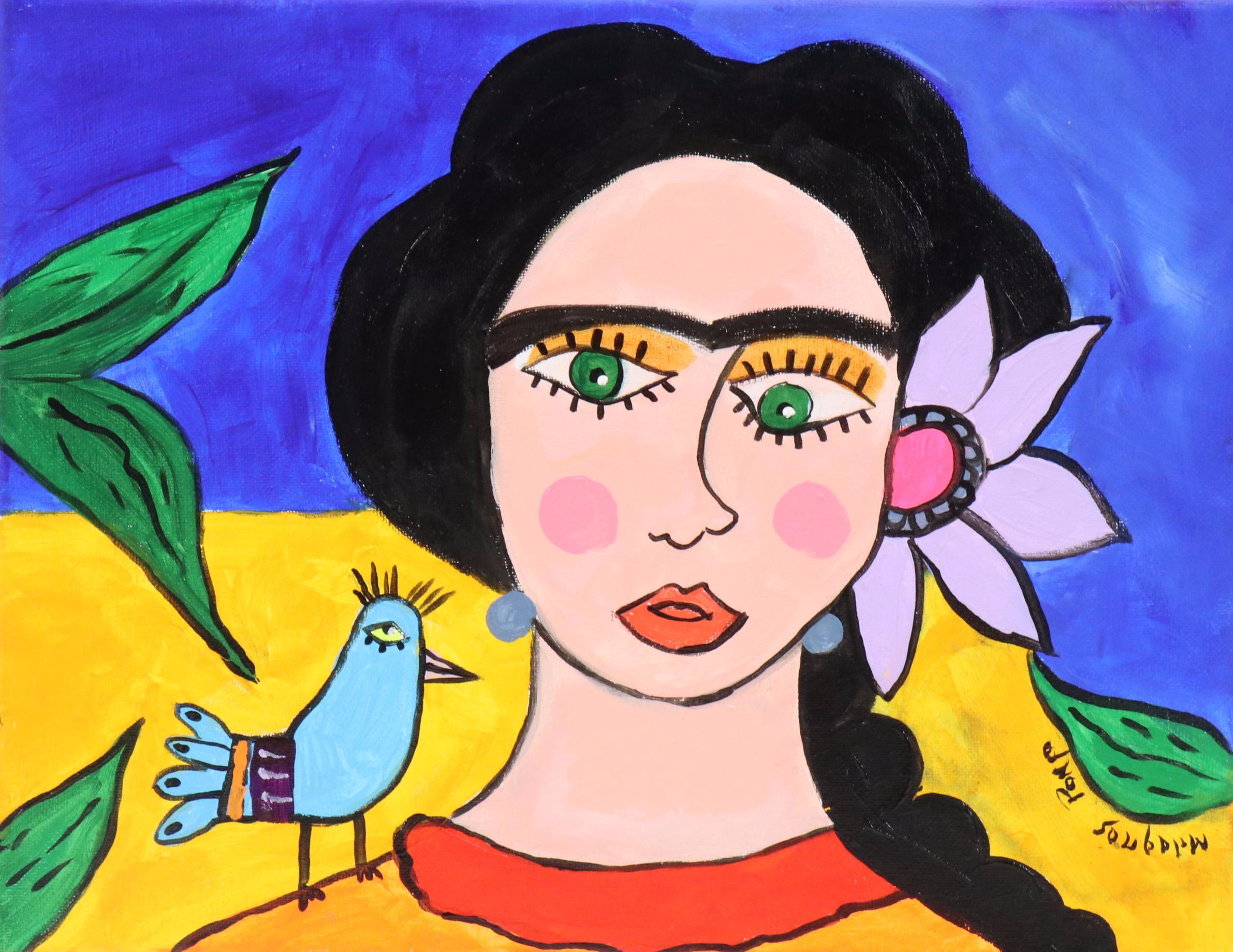 Milagros Pongo Stylized Mixed Media Portrait of Frida Kahlo "Oaxaca Lady"