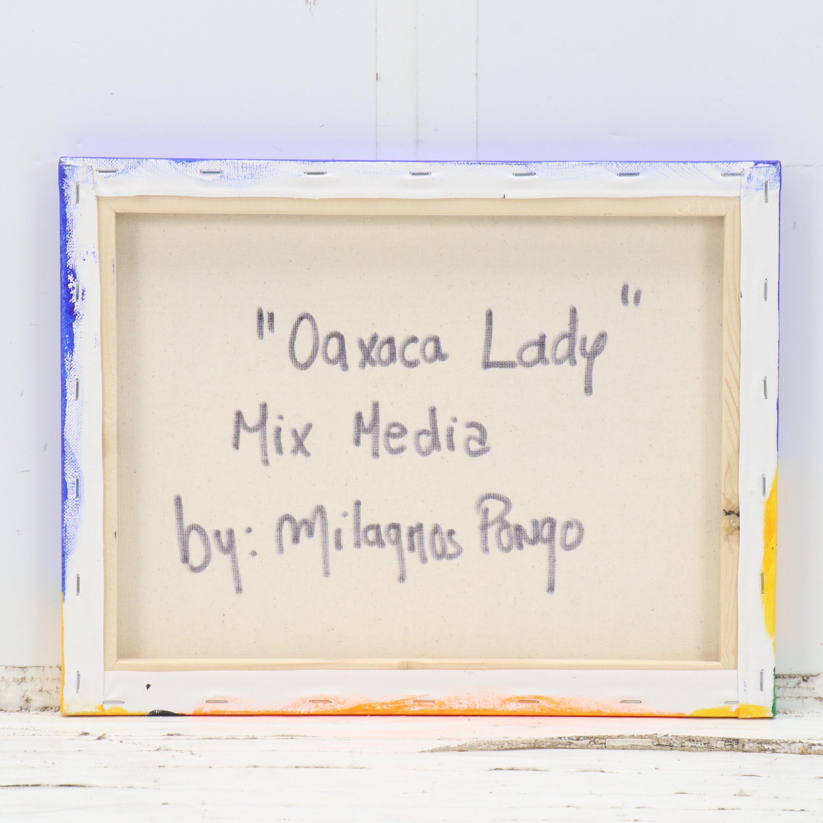 Milagros Pongo Stylized Mixed Media Portrait of Frida Kahlo "Oaxaca Lady"