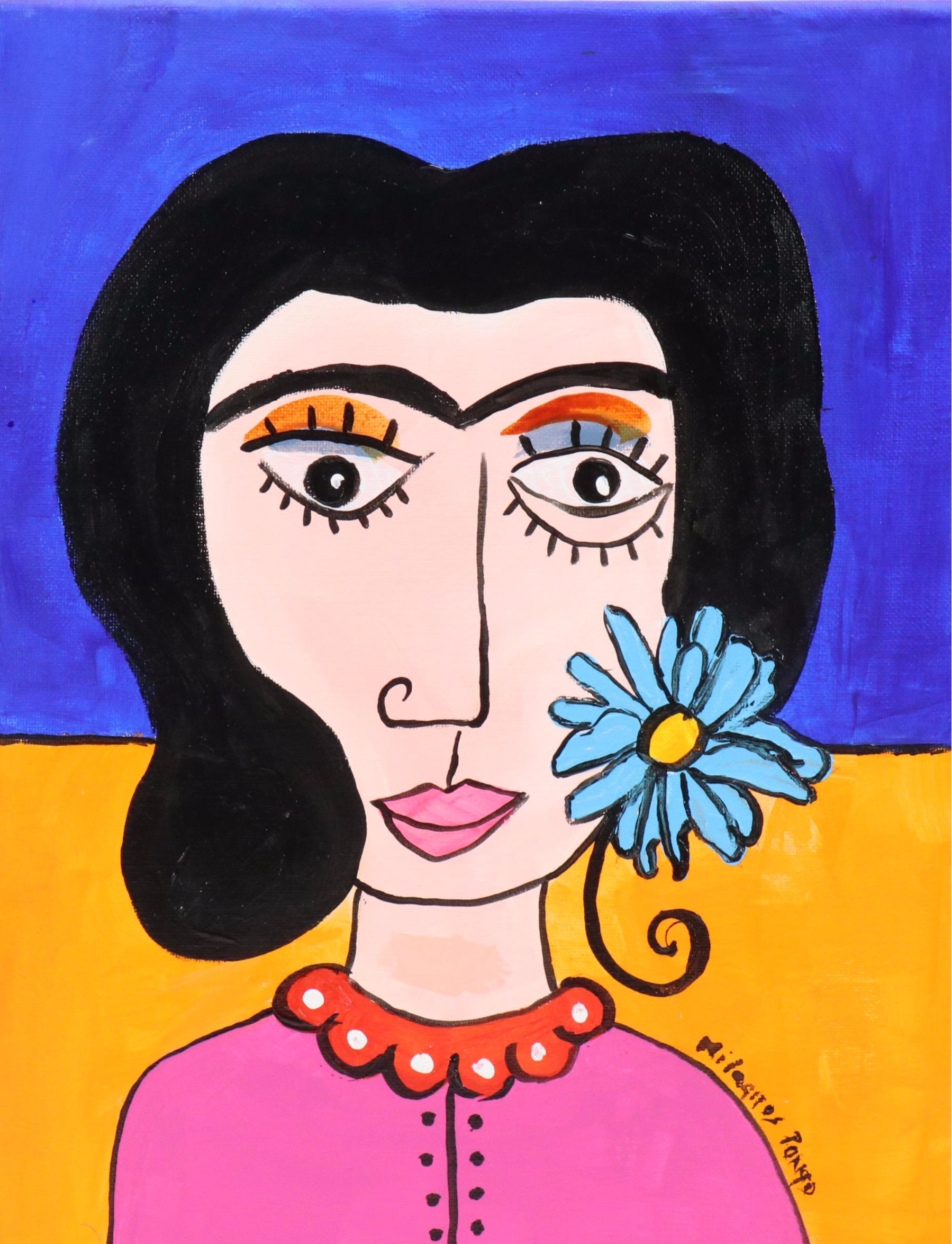 Milagros Pongo Stylized Mixed Media Portrait of Frida Kahlo "Frida"