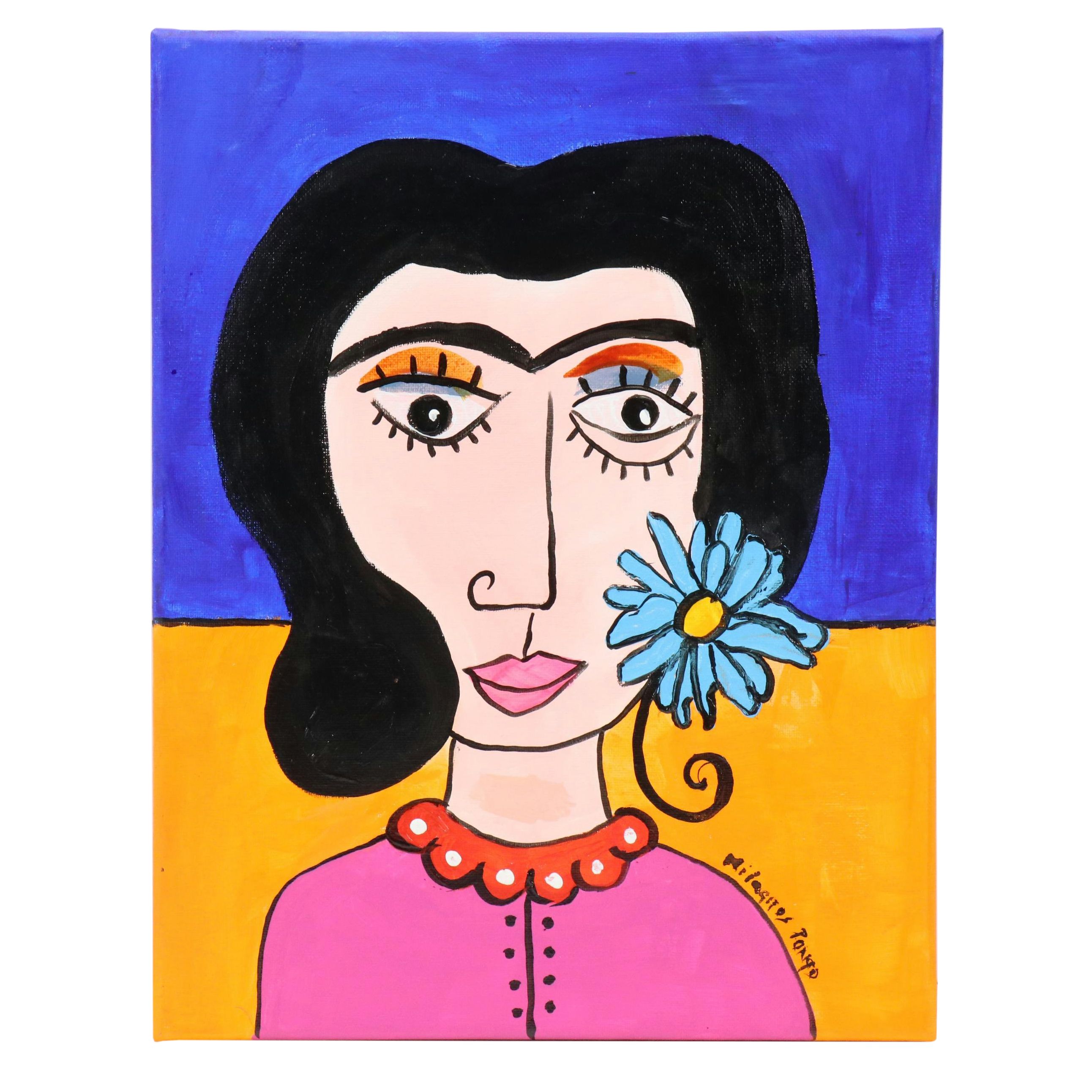Milagros Pongo Stylized Mixed Media Portrait of Frida Kahlo "Frida"