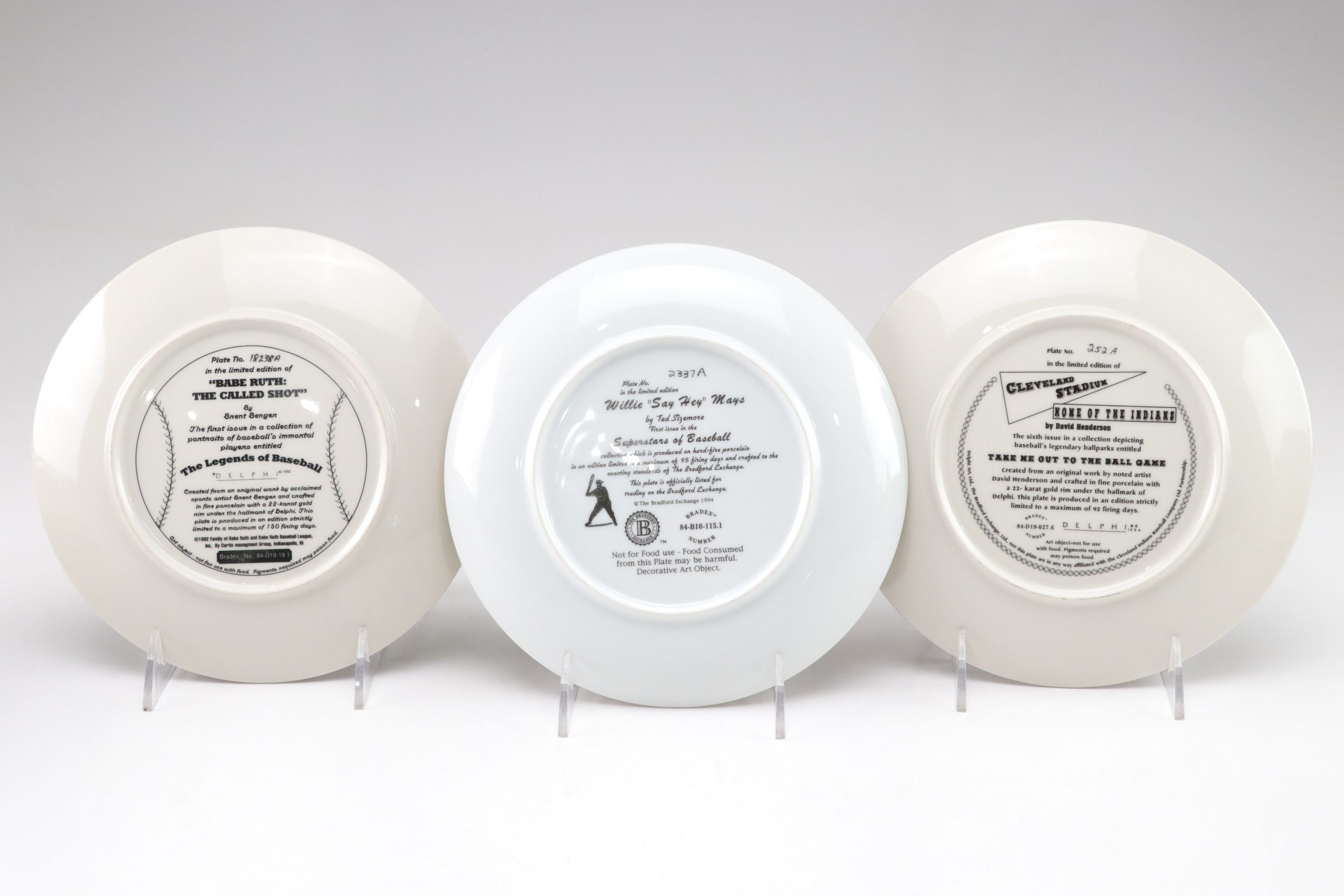 Collectors Plates Featuring Babe Ruthe, Willie Mays & Baseball Legends