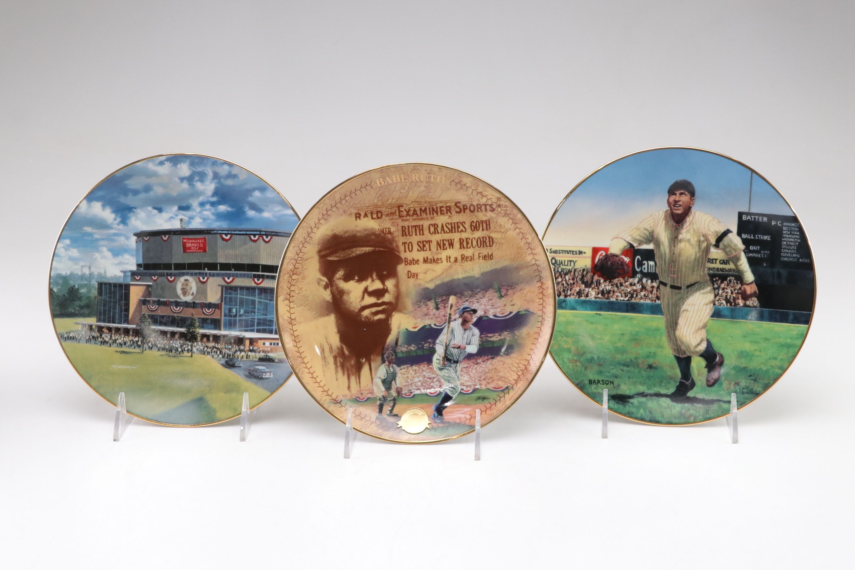 Collectors Plates Featuring Babe Ruthe, Willie Mays & Baseball Legends