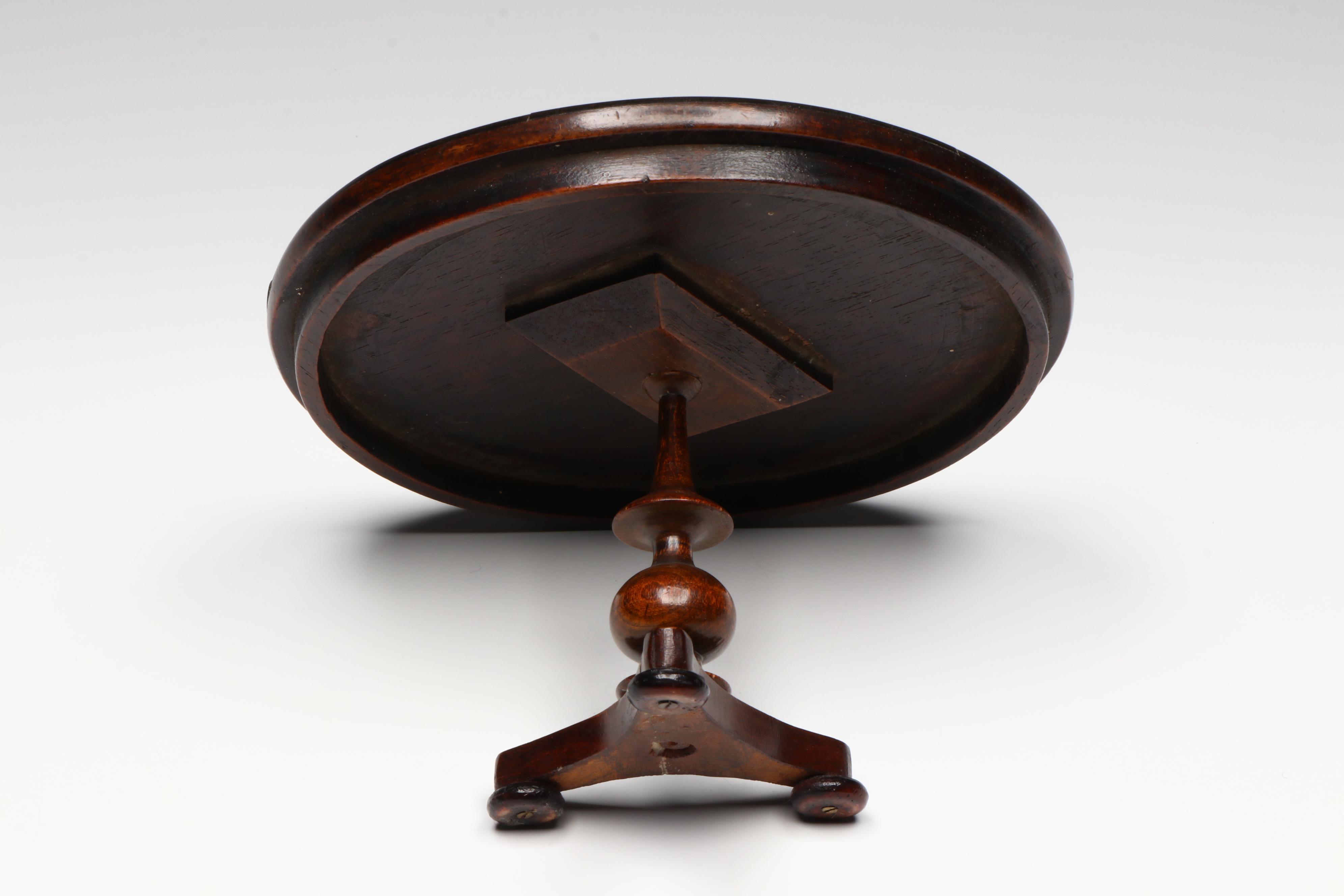 Diminutive Regency Style Parquetry Wood Table with Footed Base