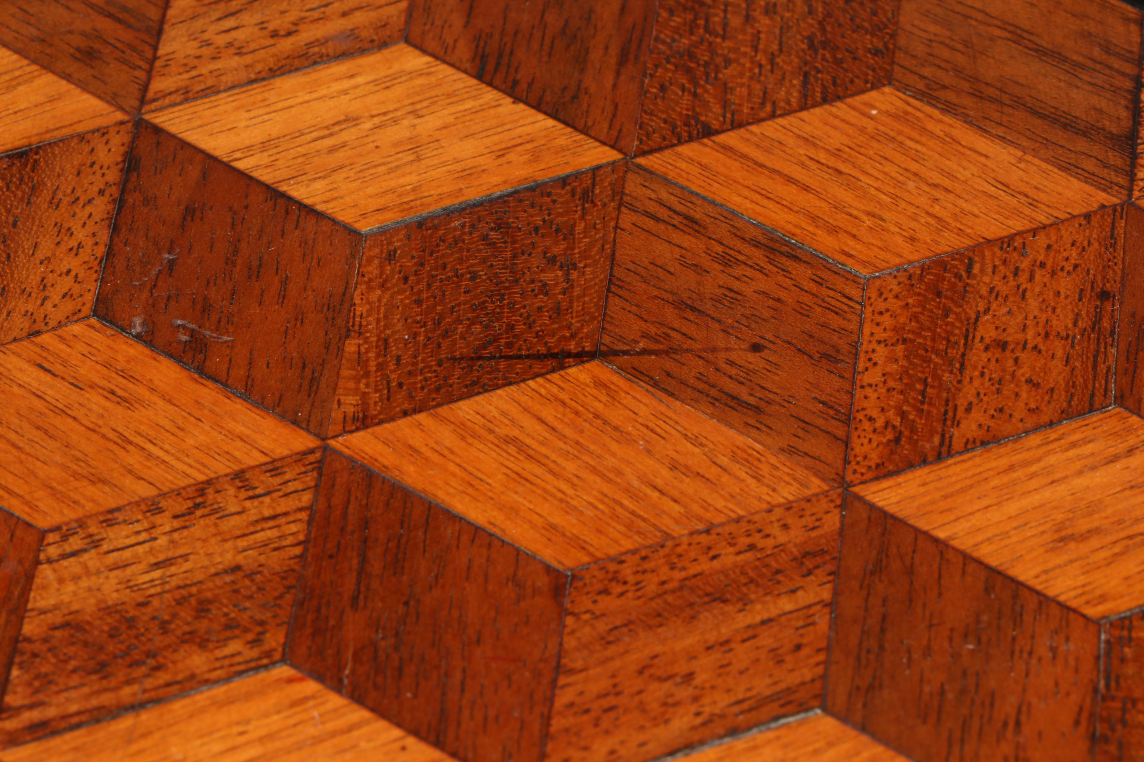 Diminutive Regency Style Parquetry Wood Table with Footed Base