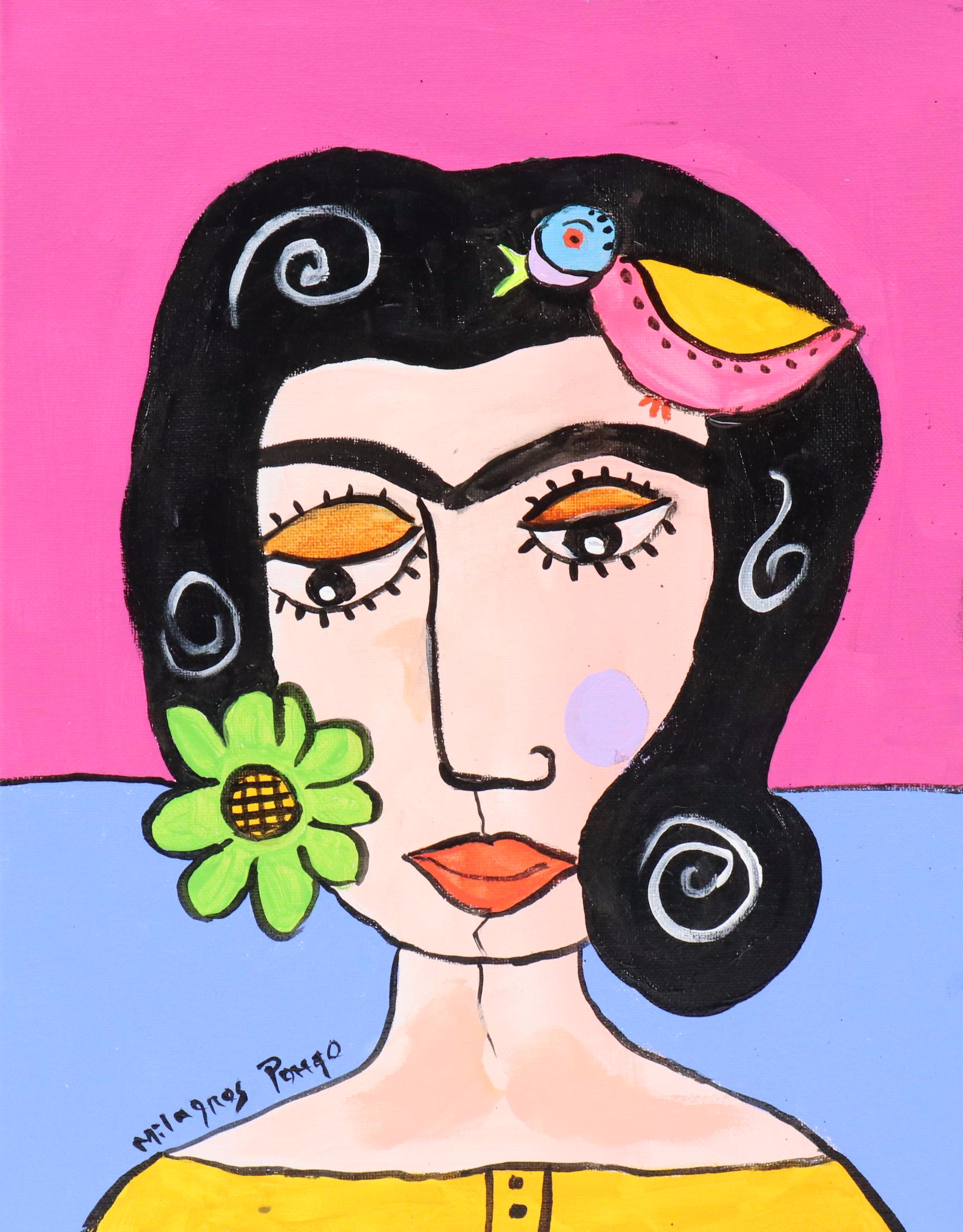 Milagros Pongo Stylized Mixed Media Portrait of Frida Kahlo "Frida II"