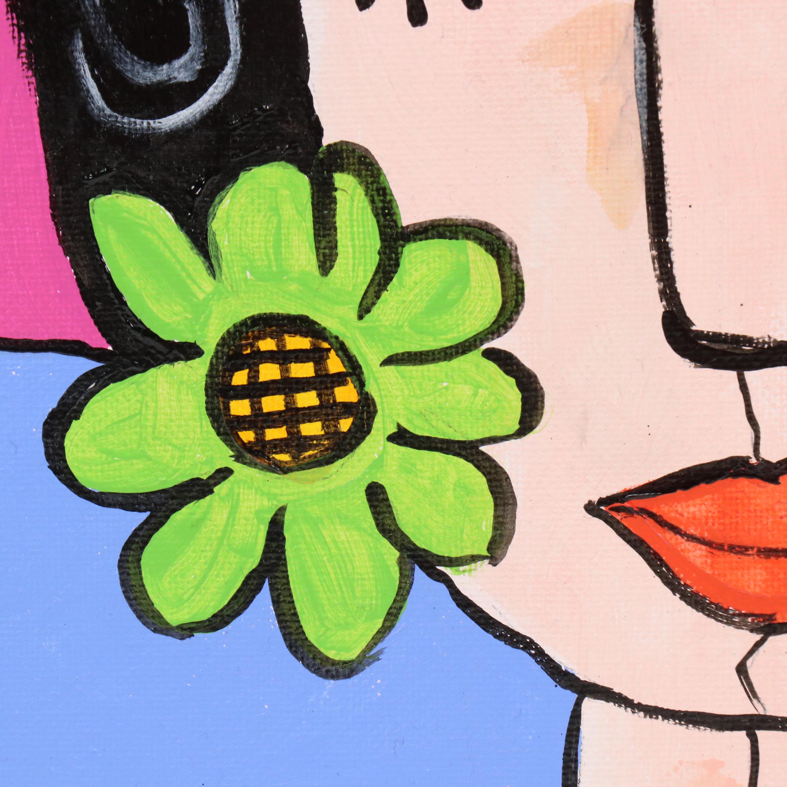 Milagros Pongo Stylized Mixed Media Portrait of Frida Kahlo "Frida II"