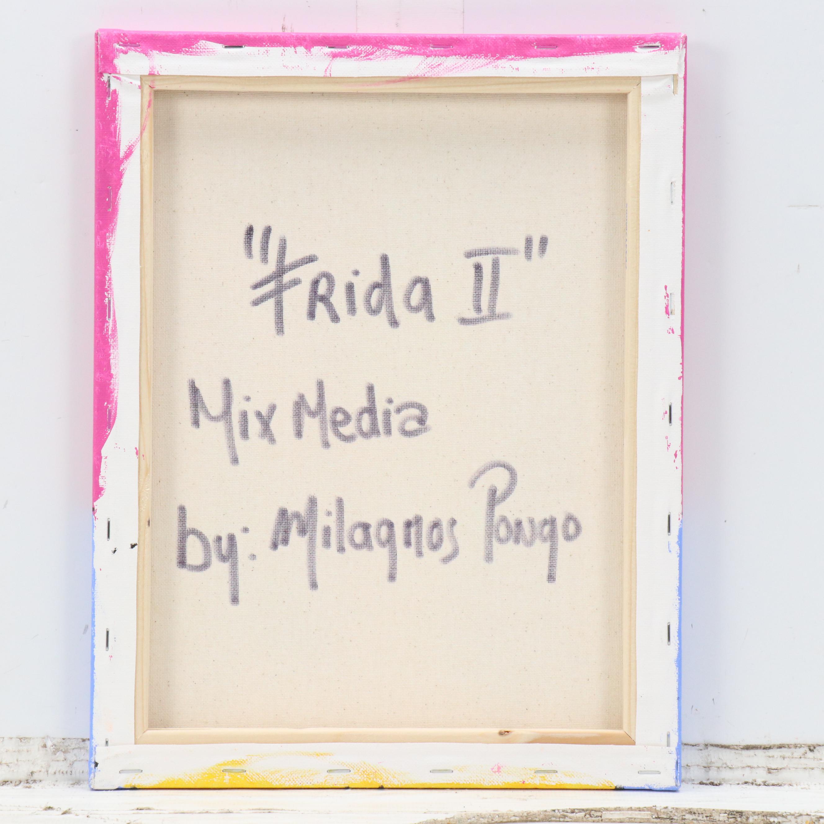 Milagros Pongo Stylized Mixed Media Portrait of Frida Kahlo "Frida II"