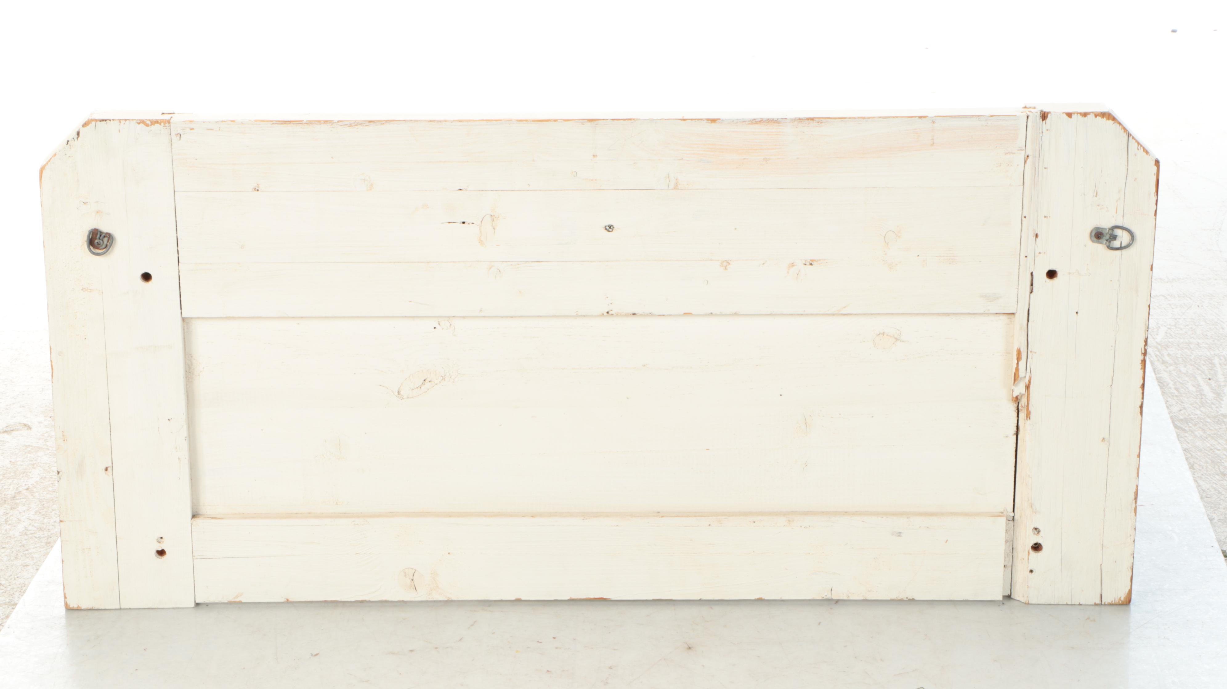 Primitive Style Painted Wood Wall Mounted Coat Rack and Shelf, 20th Century