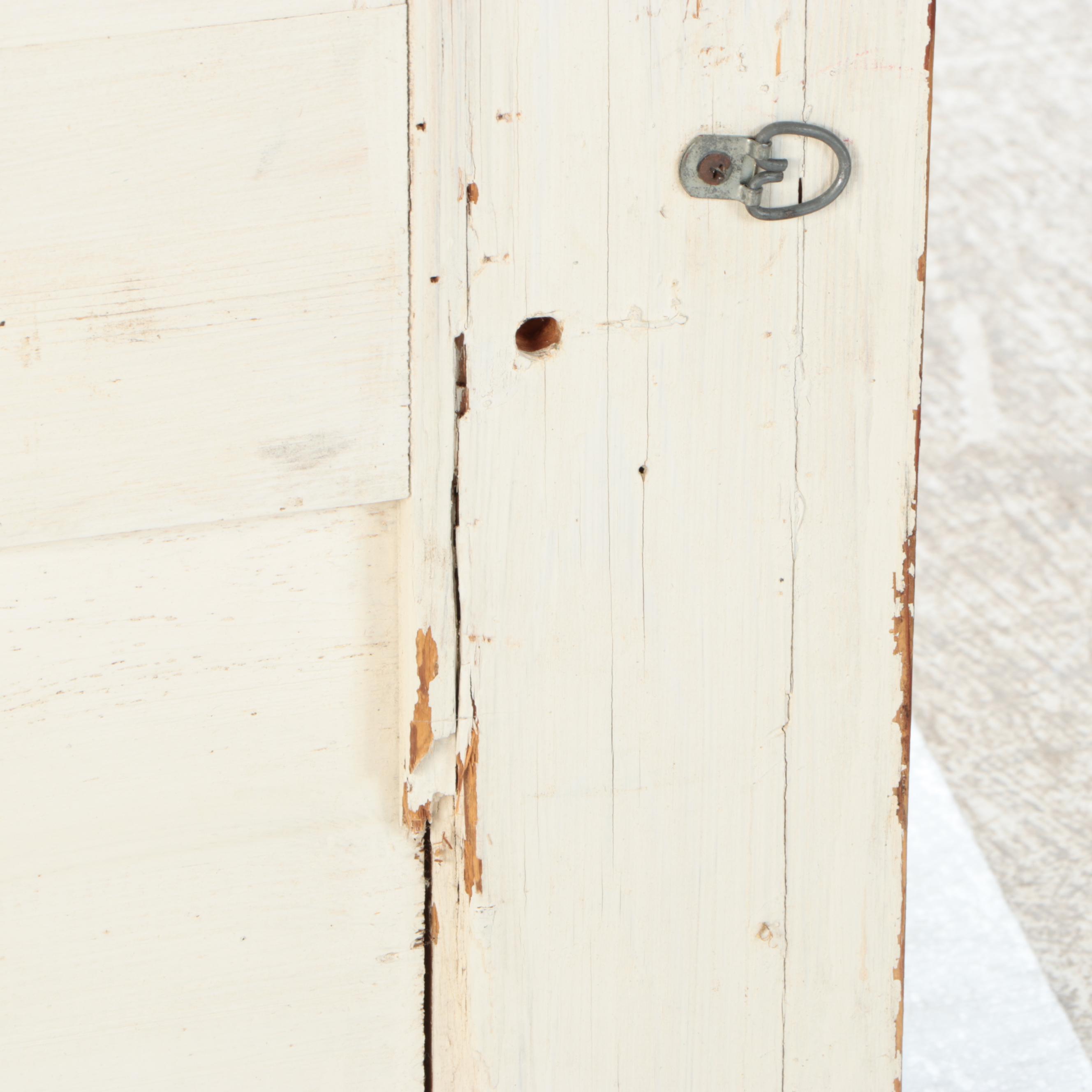 Primitive Style Painted Wood Wall Mounted Coat Rack and Shelf, 20th Century