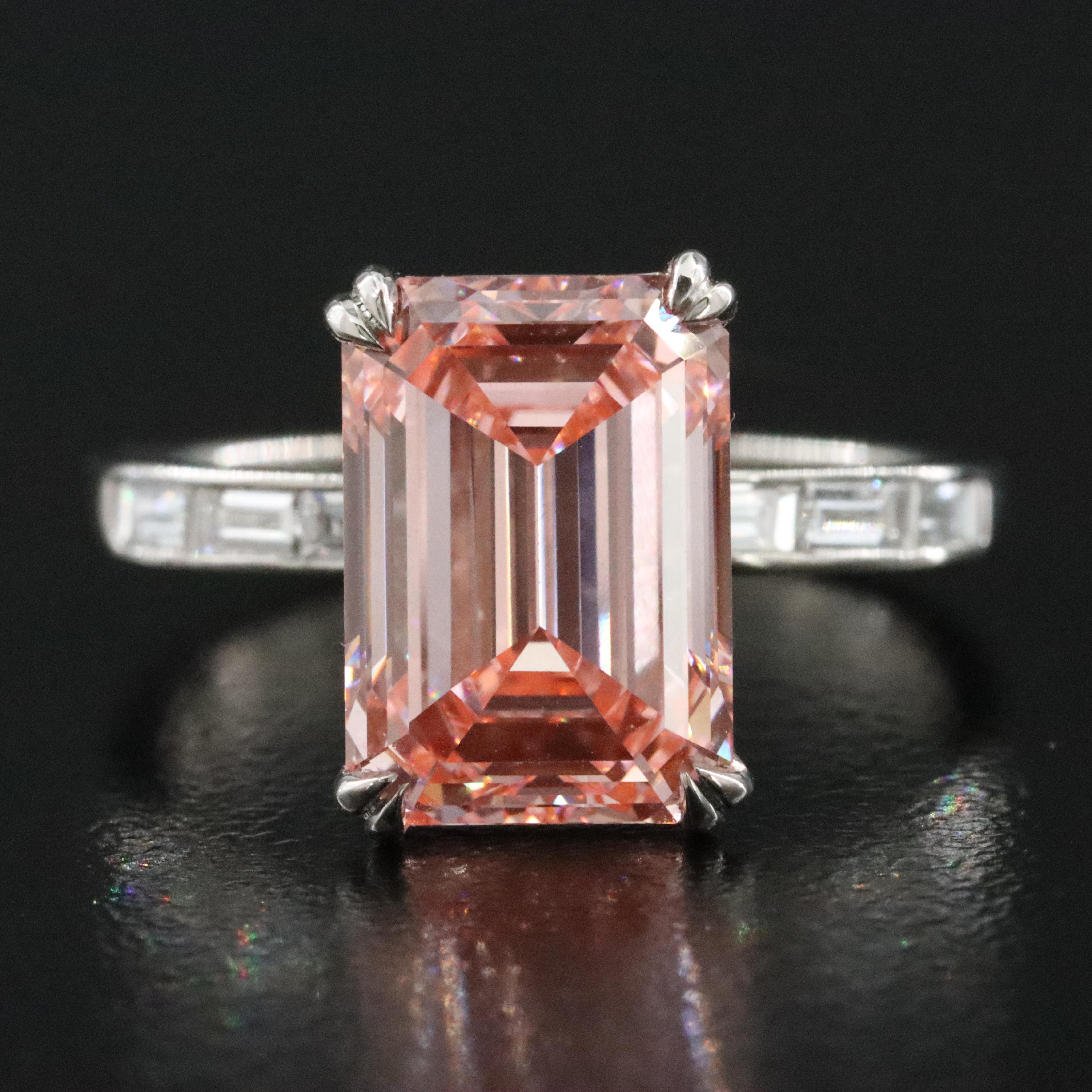 Platinum 4.59 CTW Lab Grown Diamond Ring with Fancy Pink Center and IGI Report