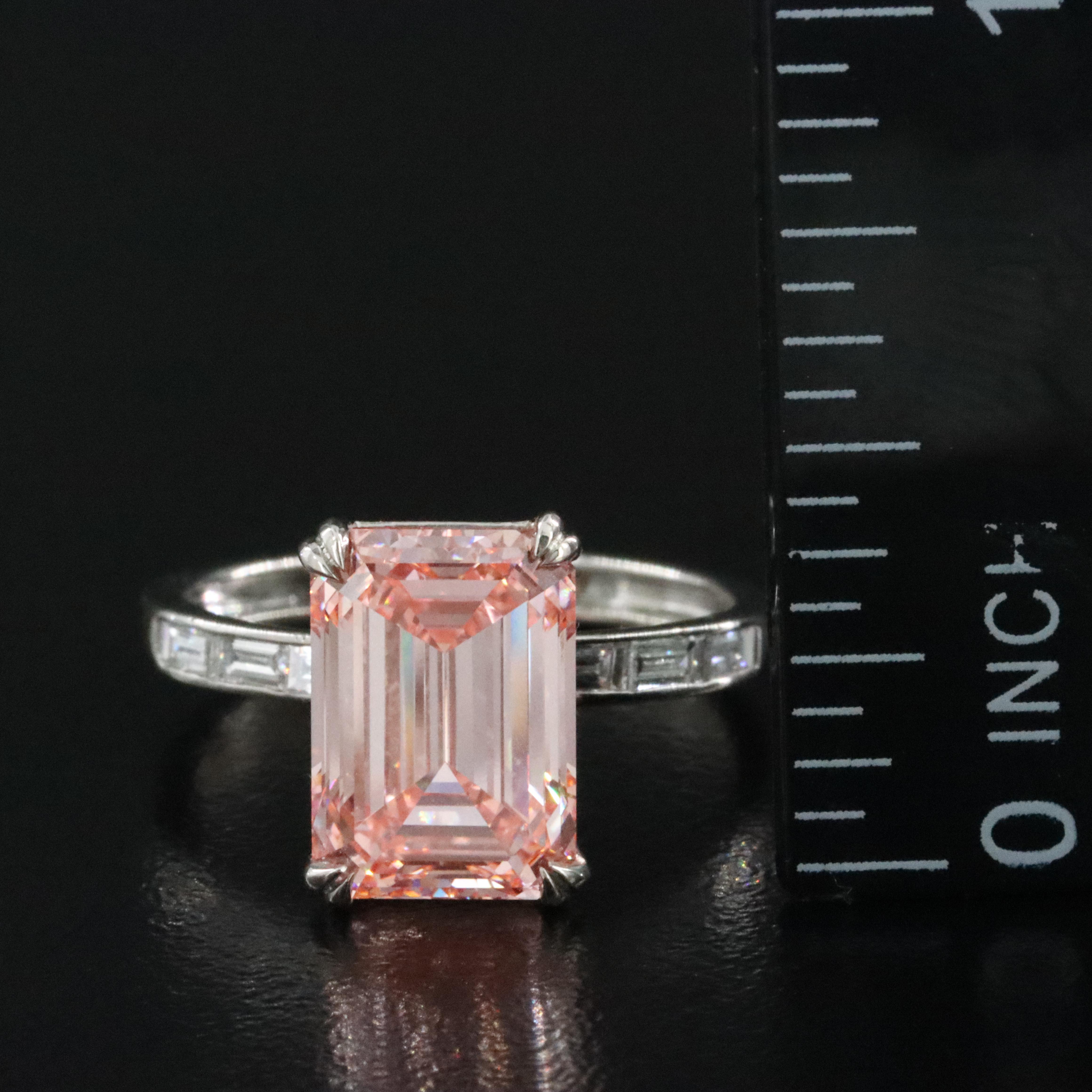 Platinum 4.59 CTW Lab Grown Diamond Ring with Fancy Pink Center and IGI Report