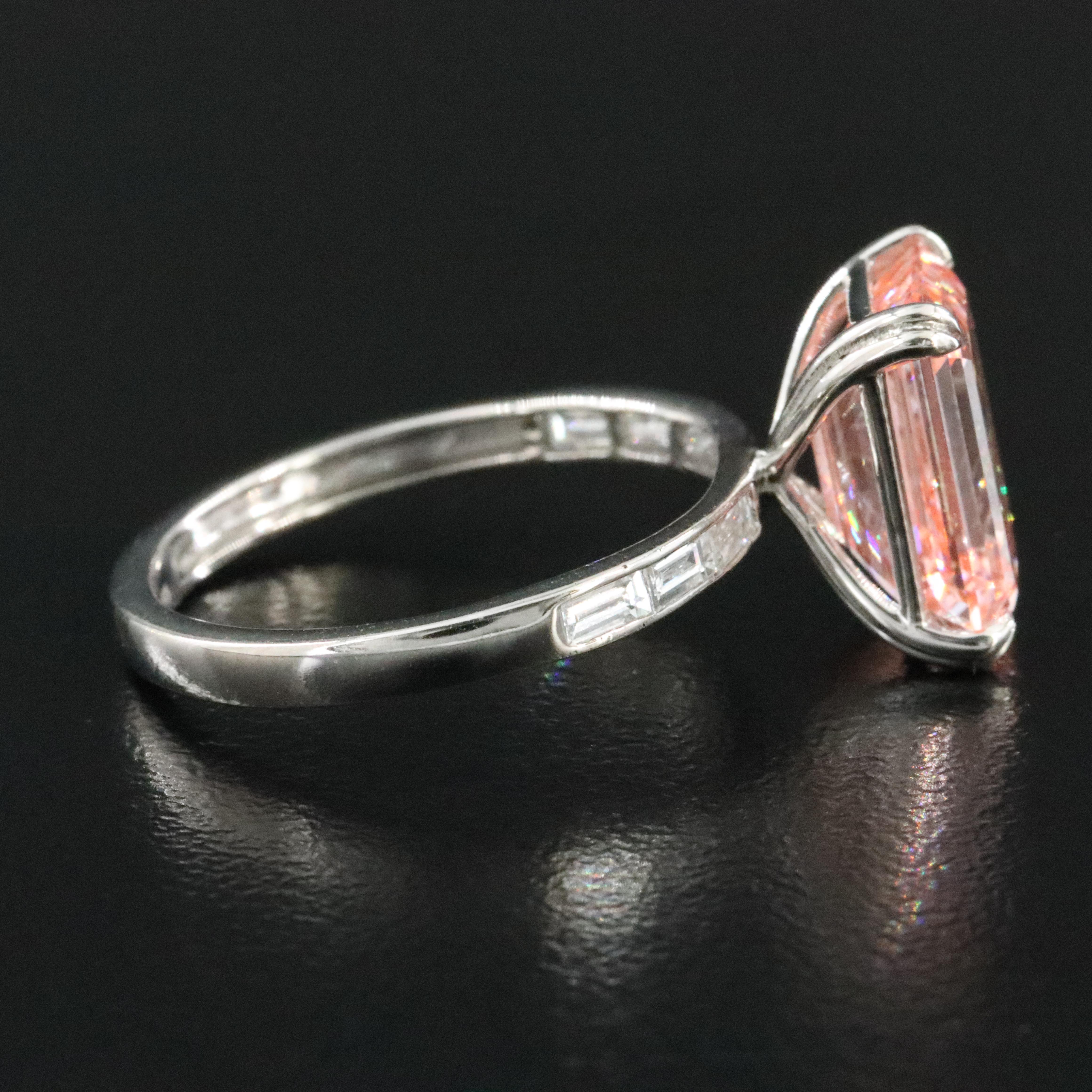 Platinum 4.59 CTW Lab Grown Diamond Ring with Fancy Pink Center and IGI Report