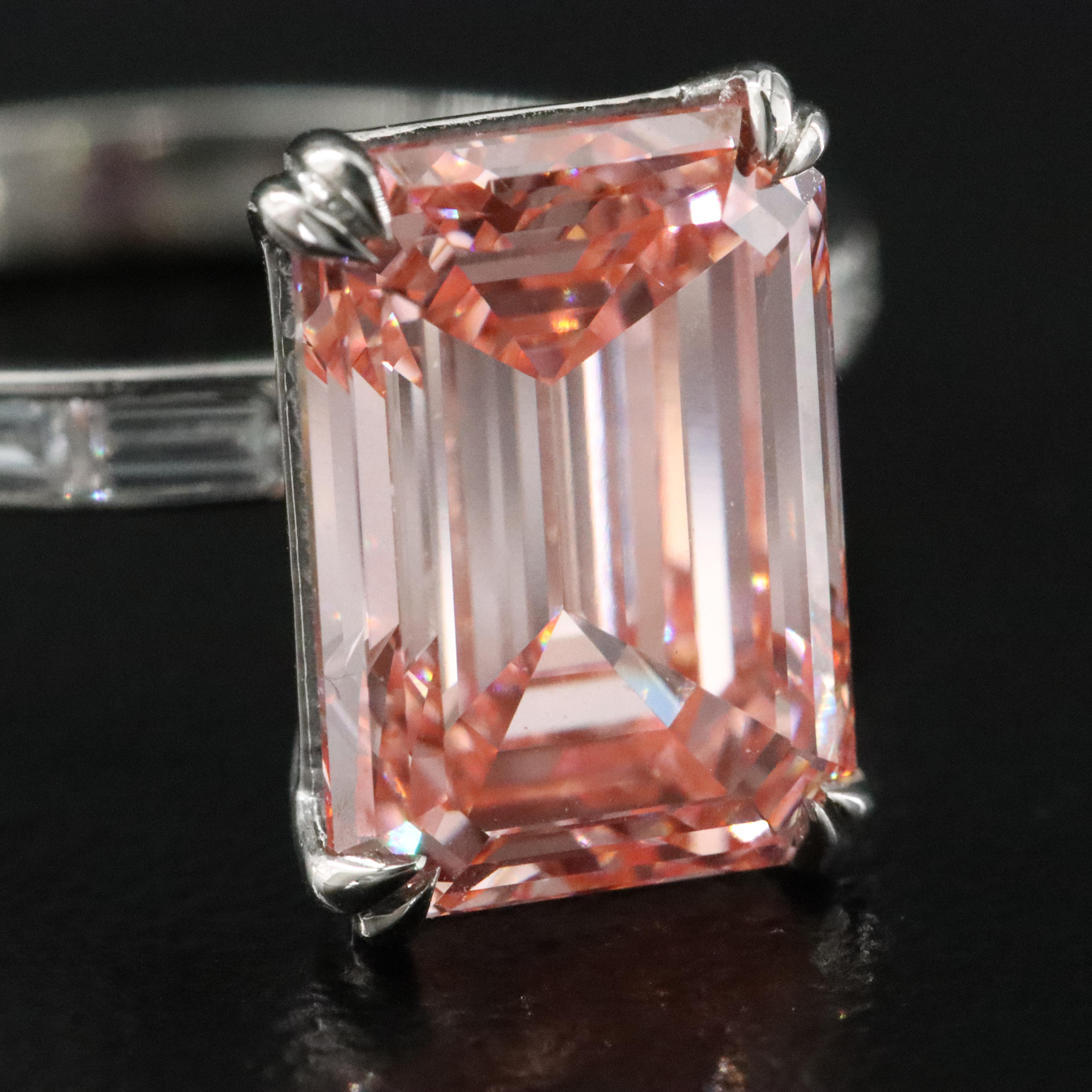 Platinum 4.59 CTW Lab Grown Diamond Ring with Fancy Pink Center and IGI Report