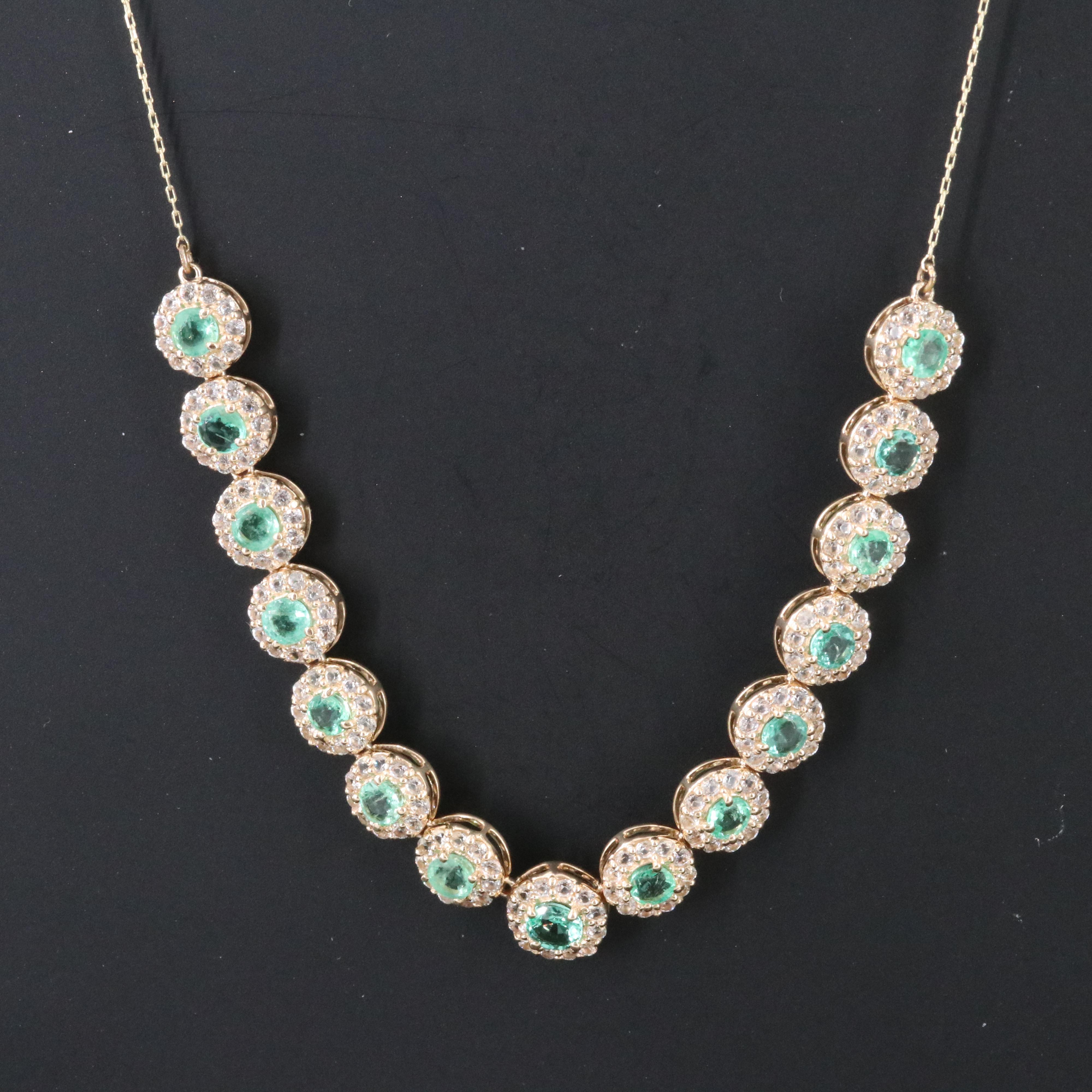 14K Emerald and White Sapphire Necklace