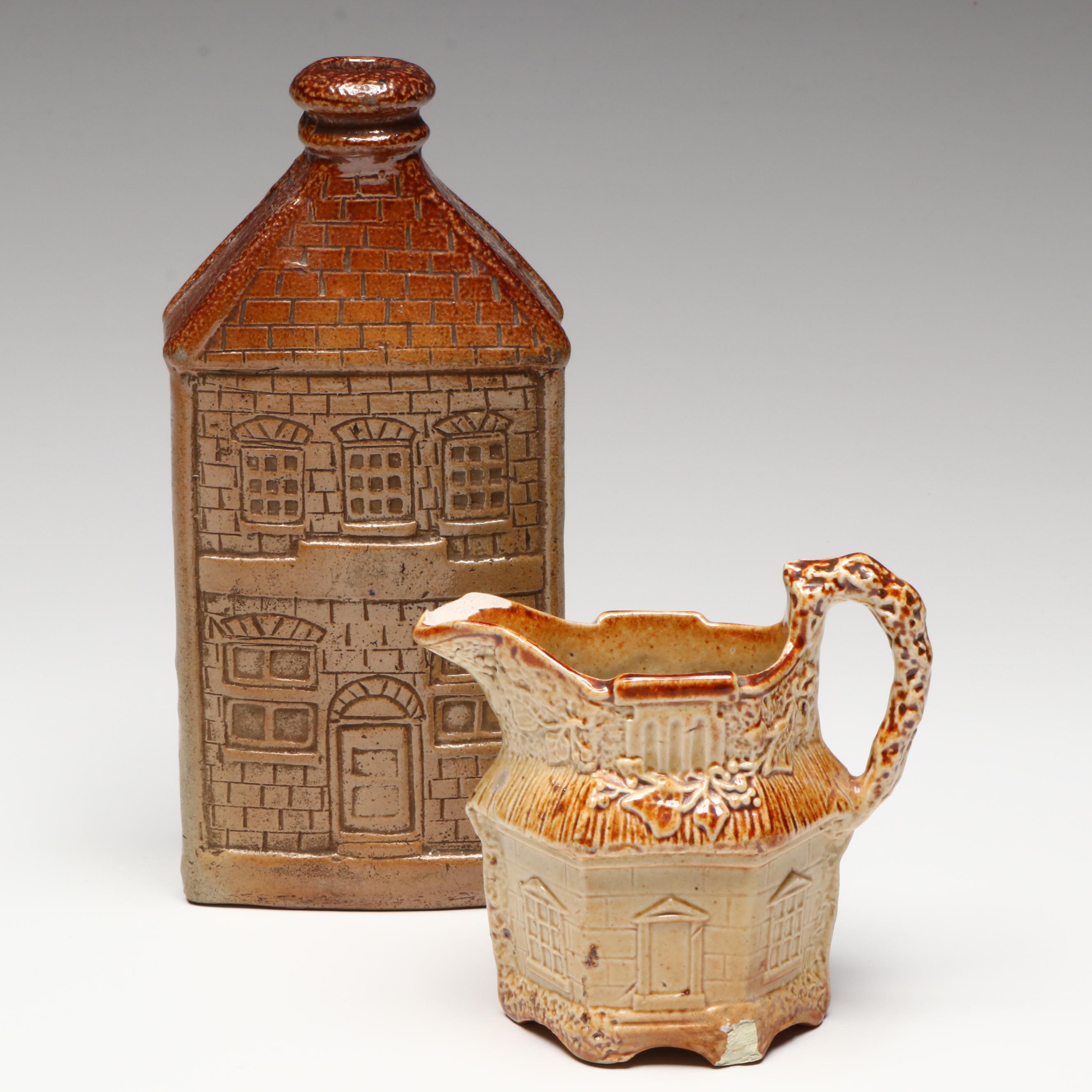 Brampton English Salt Glazed Stoneware Cottage Jug with House-Shaped Bottle