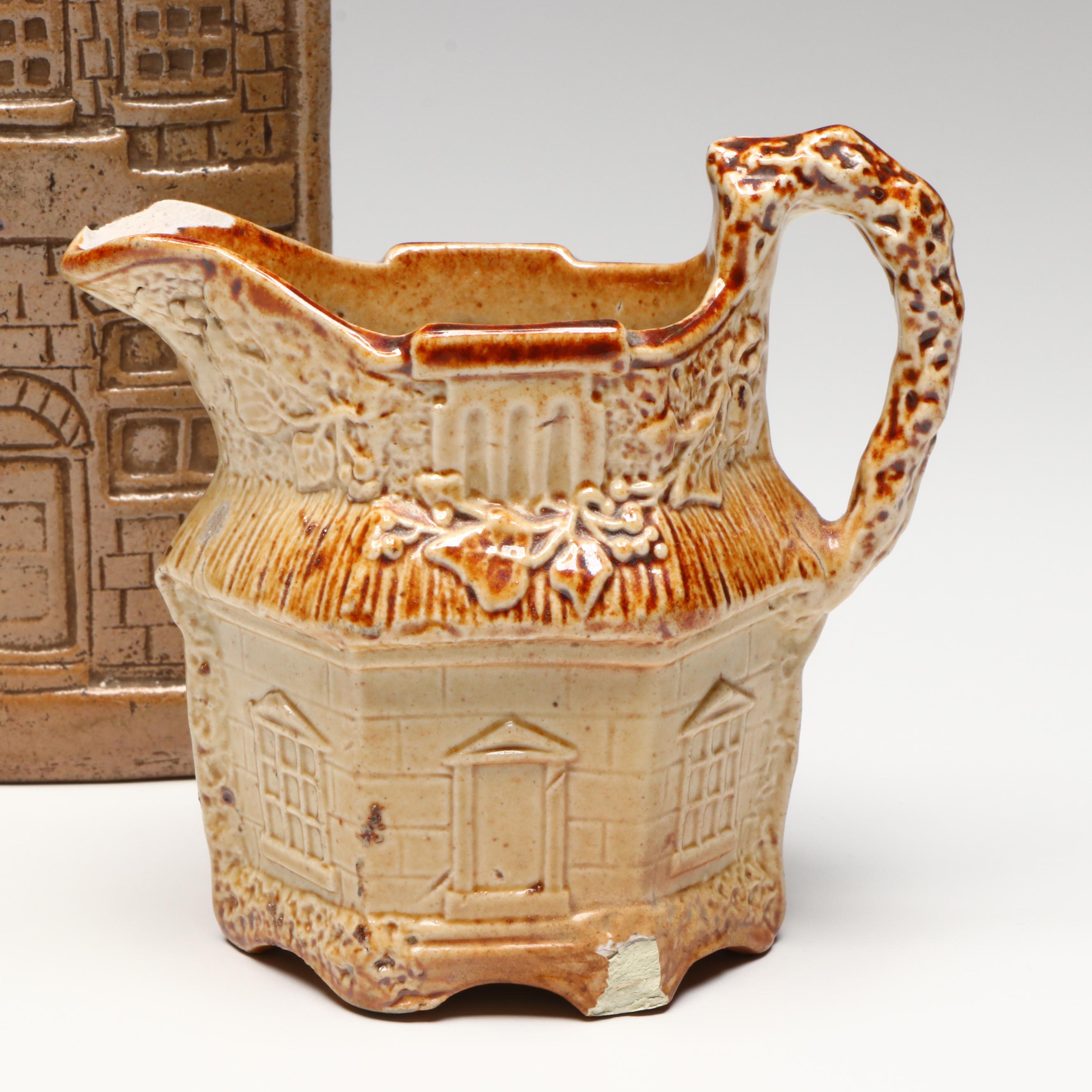 Brampton English Salt Glazed Stoneware Cottage Jug with House-Shaped Bottle