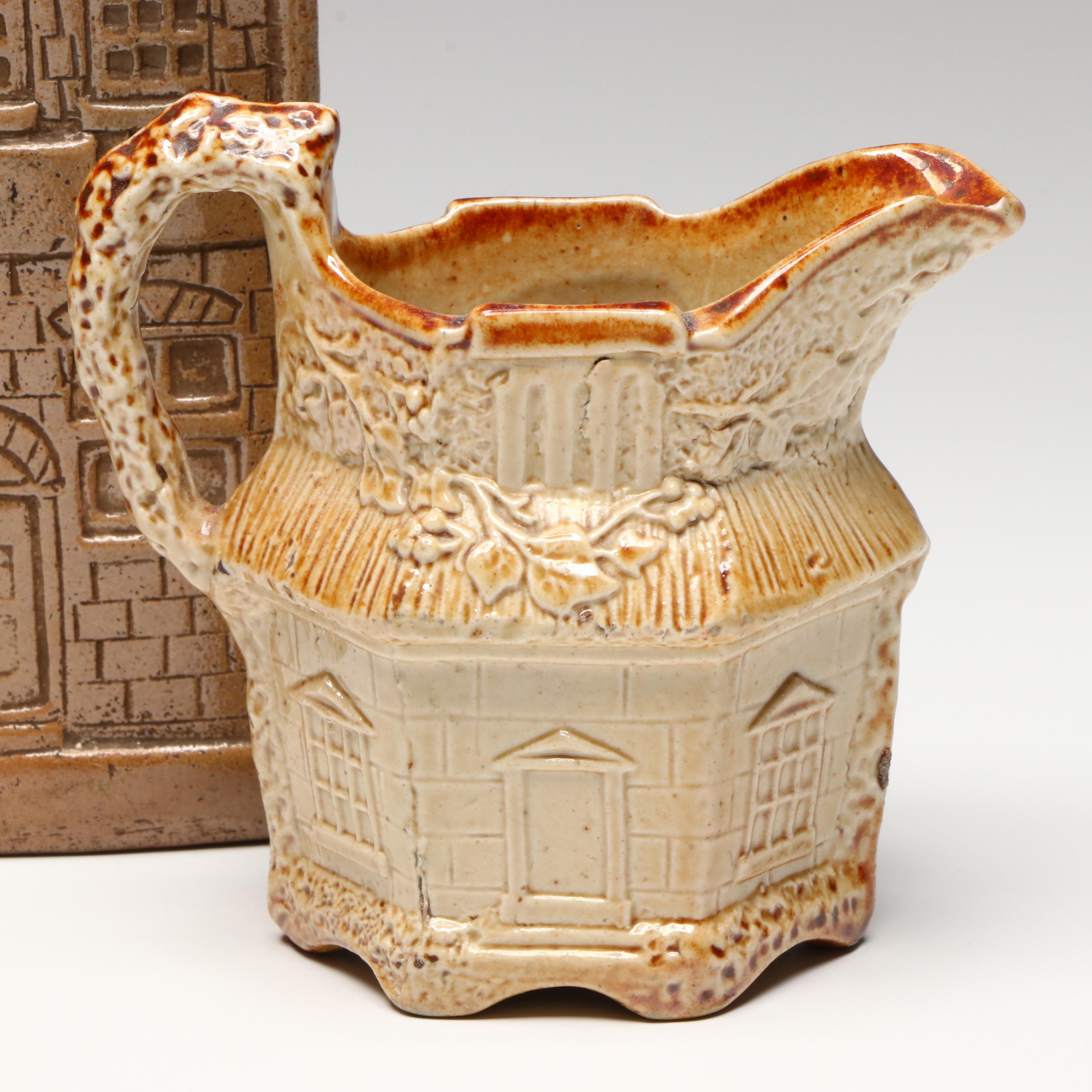 Brampton English Salt Glazed Stoneware Cottage Jug with House-Shaped Bottle