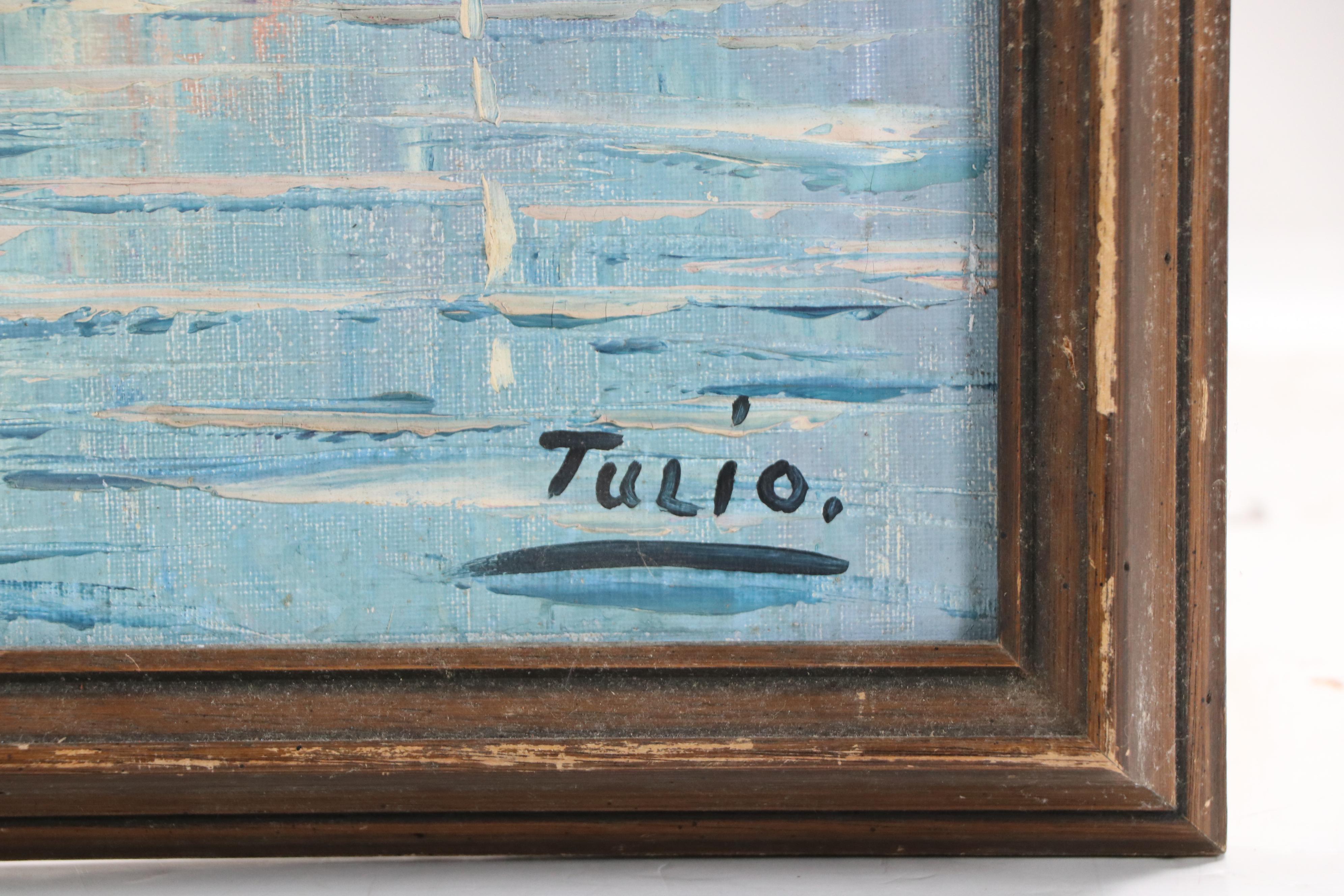 Tulio Maritime Impasto Oil Painting of Boats and Seagulls, Mid to Late 20th C.