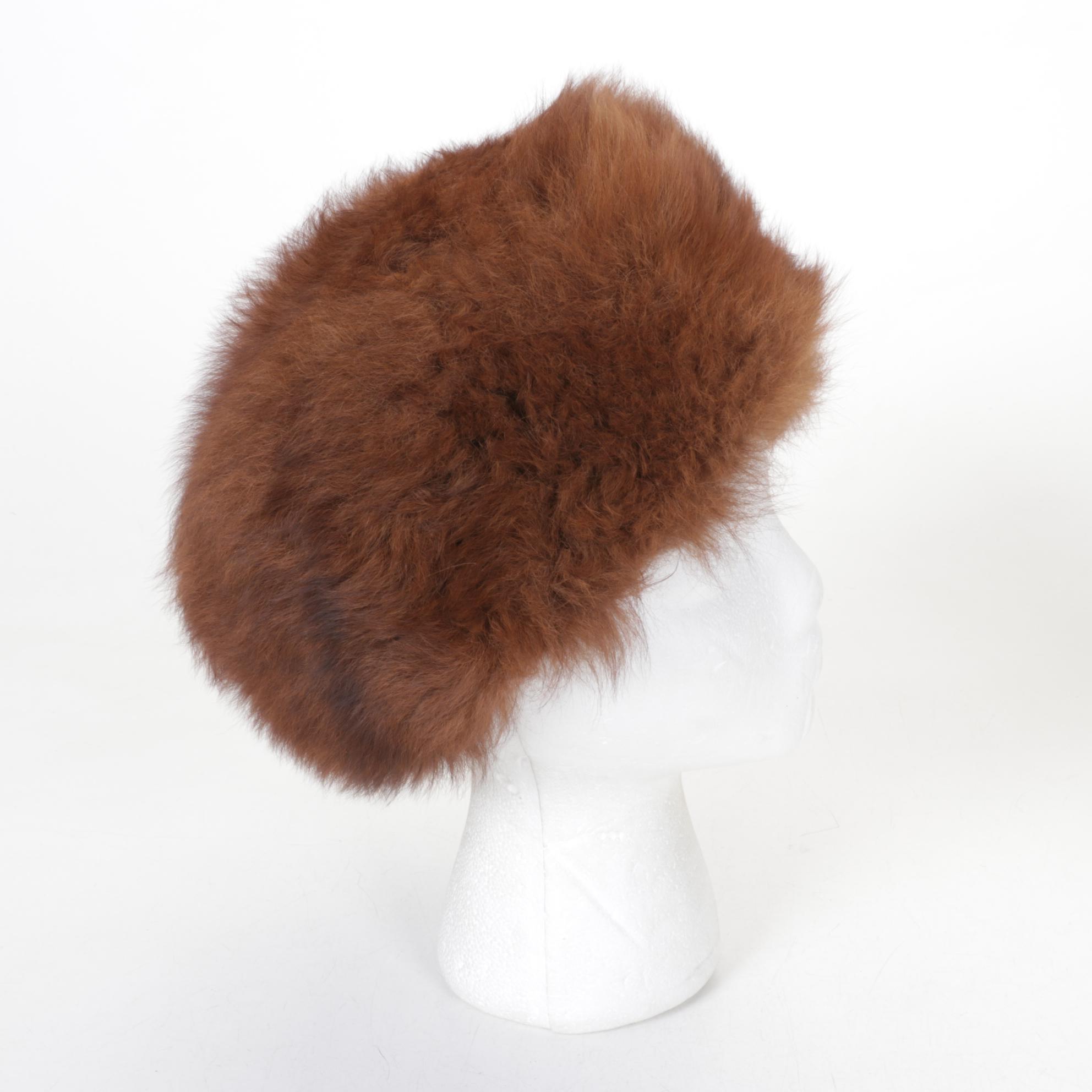 Alpaca Fur Hat with Mink Fur Collar and Headband with Veil by Sonni