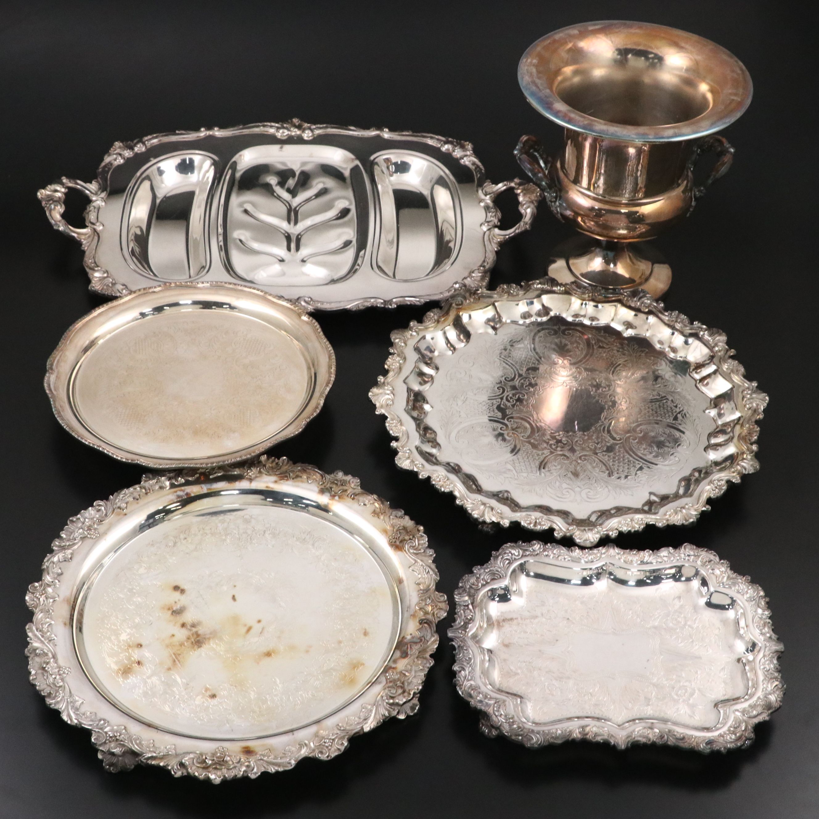 Bristol Silver Plate Wine Bucket with Other Serving Pieces, Mid to Late 20th C.