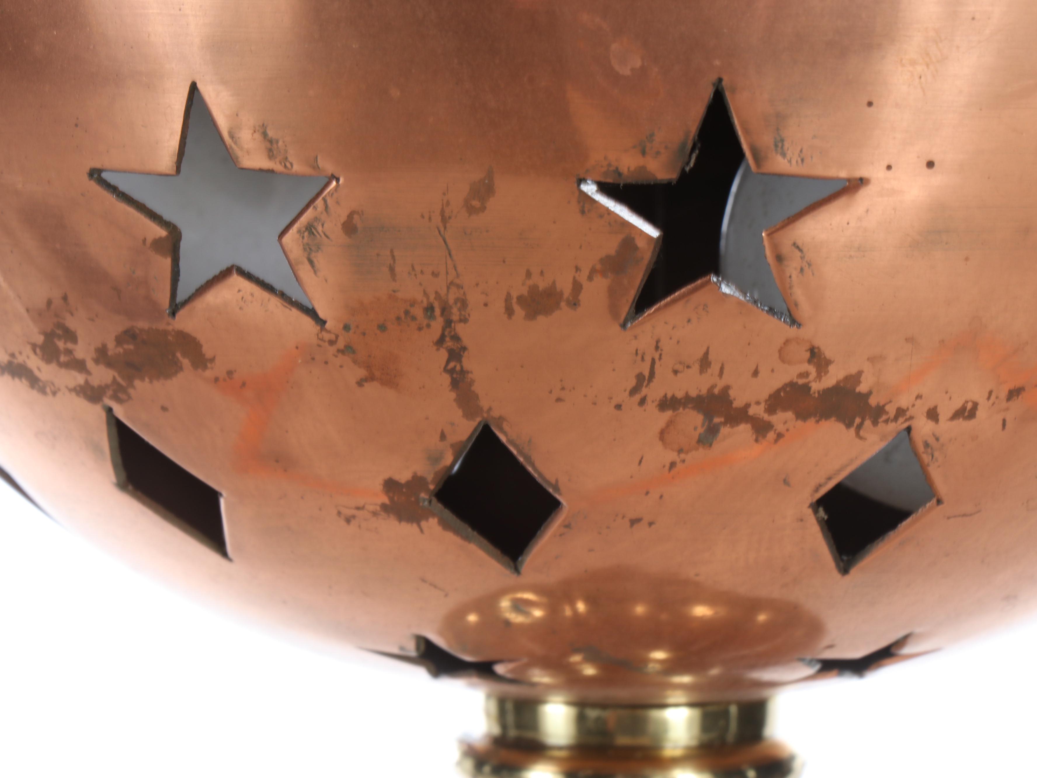 Copper and Brass Star Eight-Light Ceiling Fixture