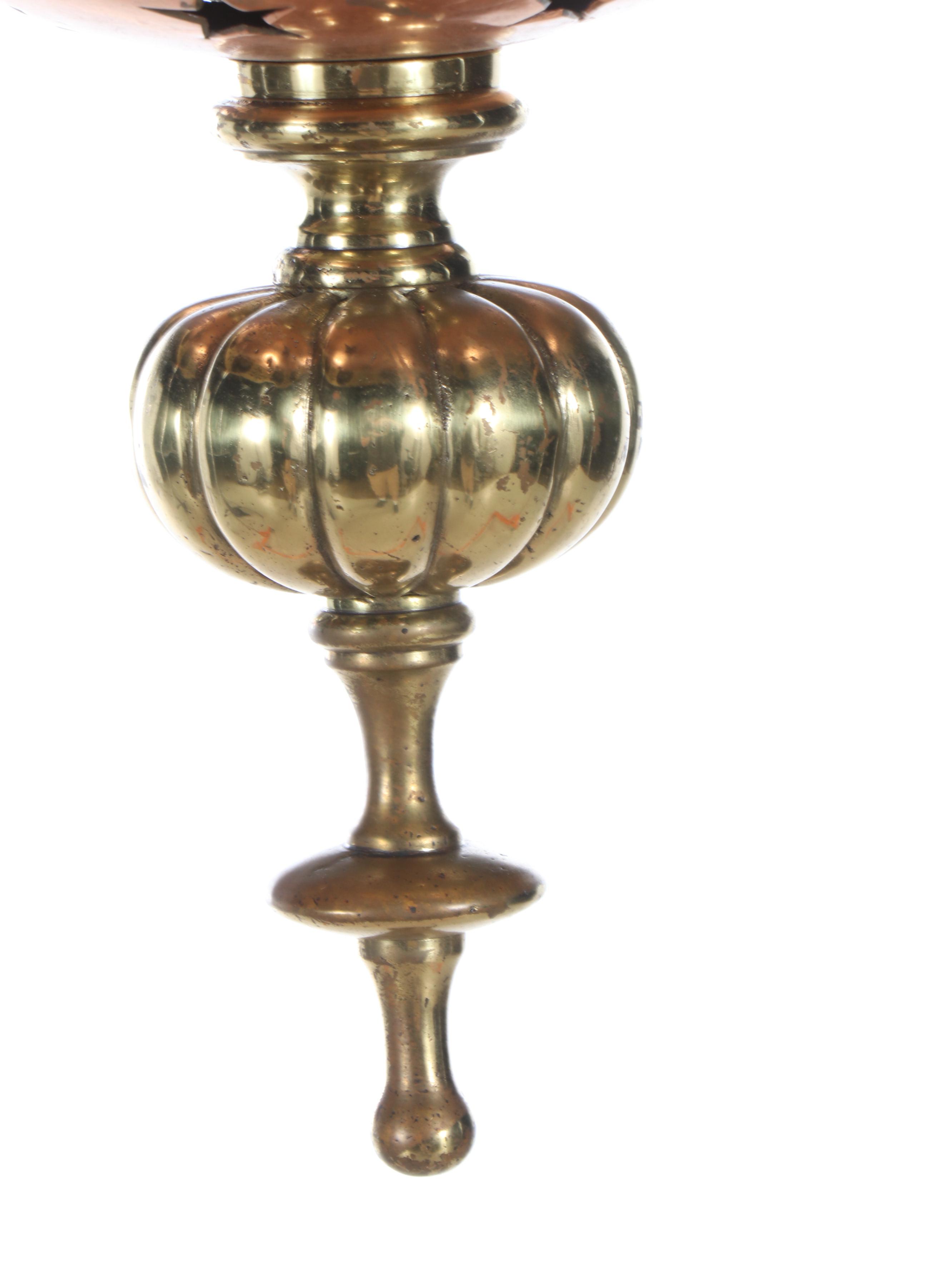 Copper and Brass Star Eight-Light Ceiling Fixture