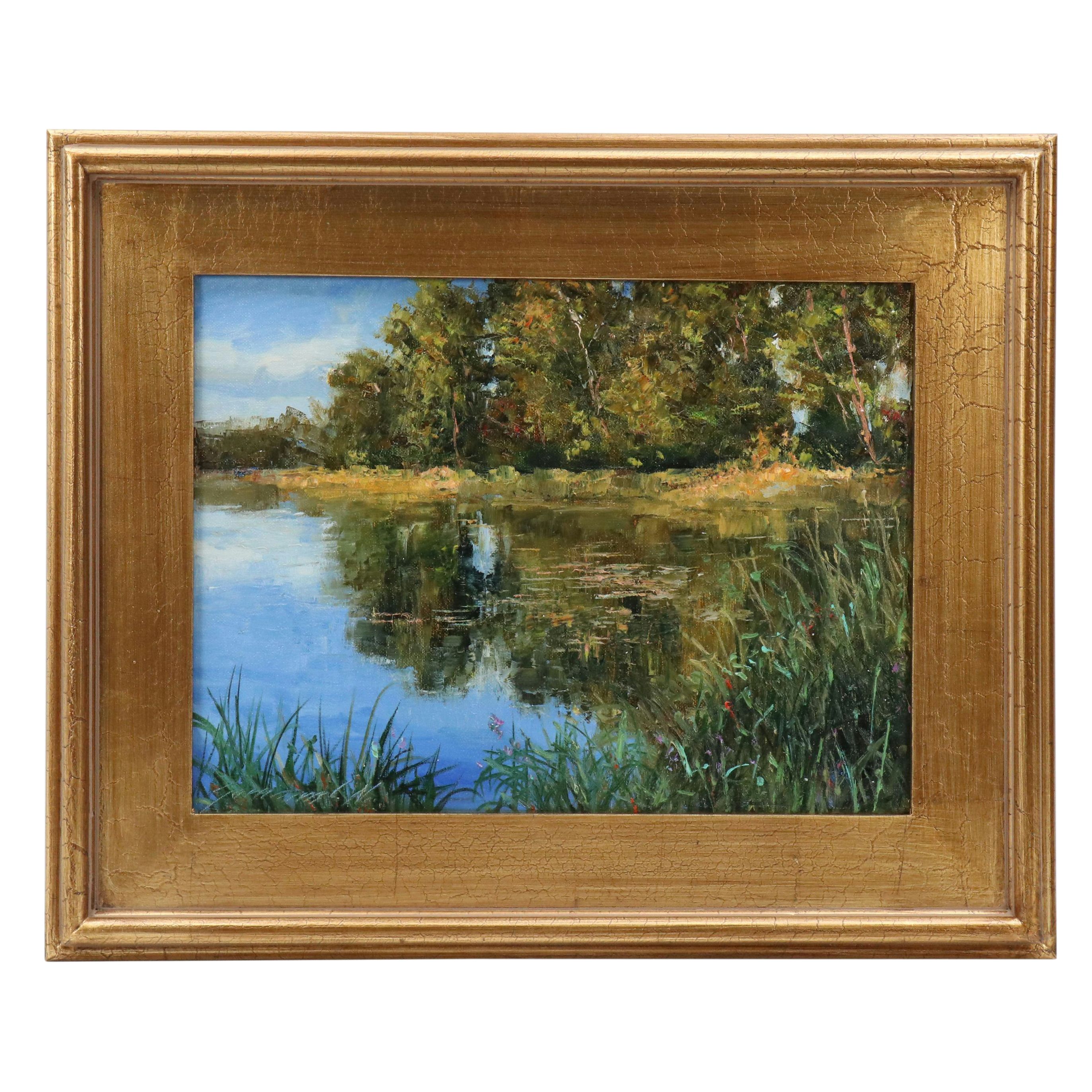 Garncarek Aleksander Pond Landscape Oil Painting, 2025