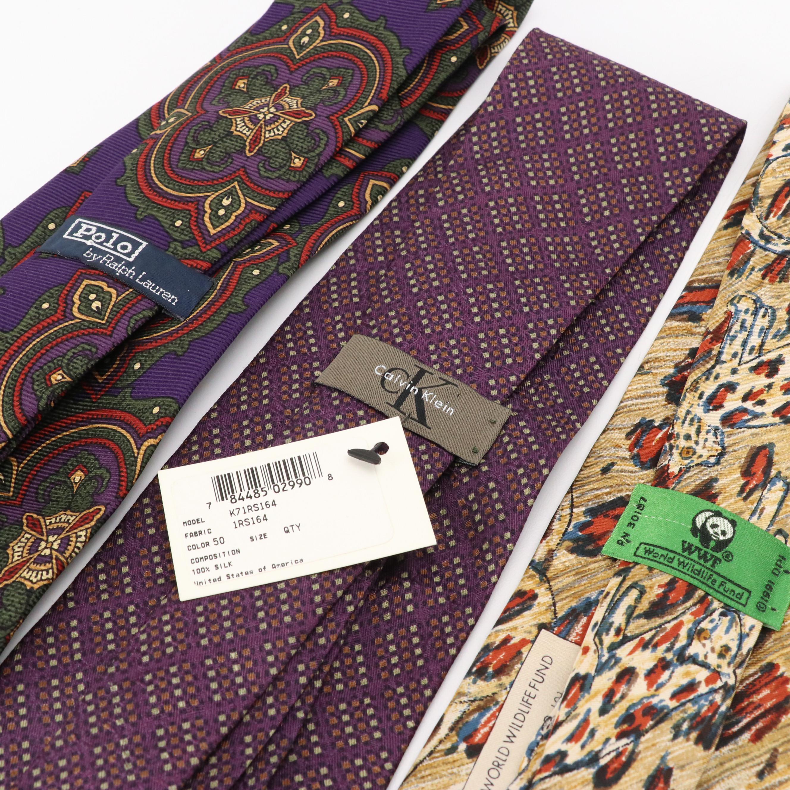 Collection of Patterned Neckties Featuring Calvin Klein, Brooks Brothers, More