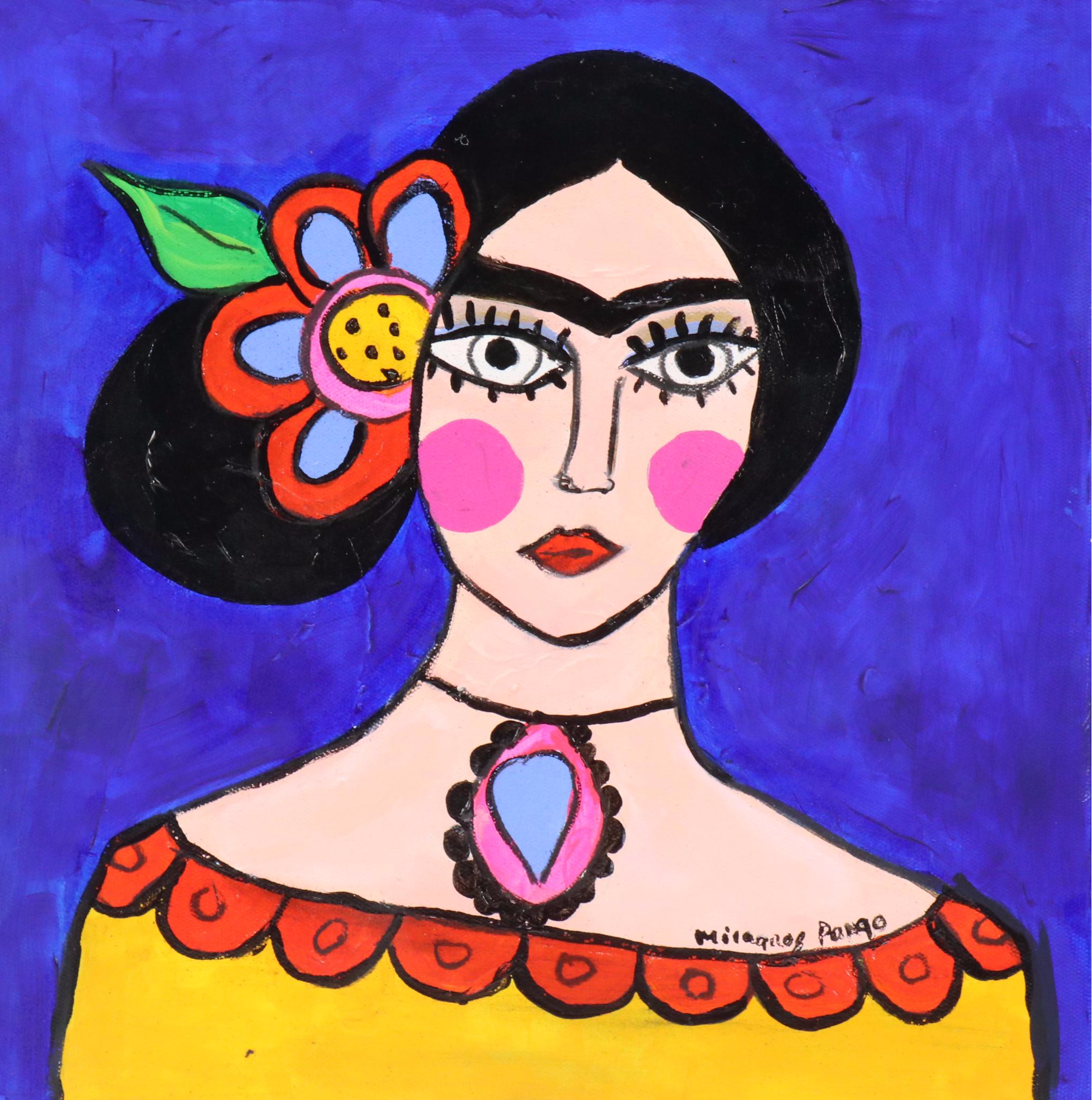 Milagros Pongo Stylized Mixed Media Portrait of Frida Kahlo "Frida (Collection)"