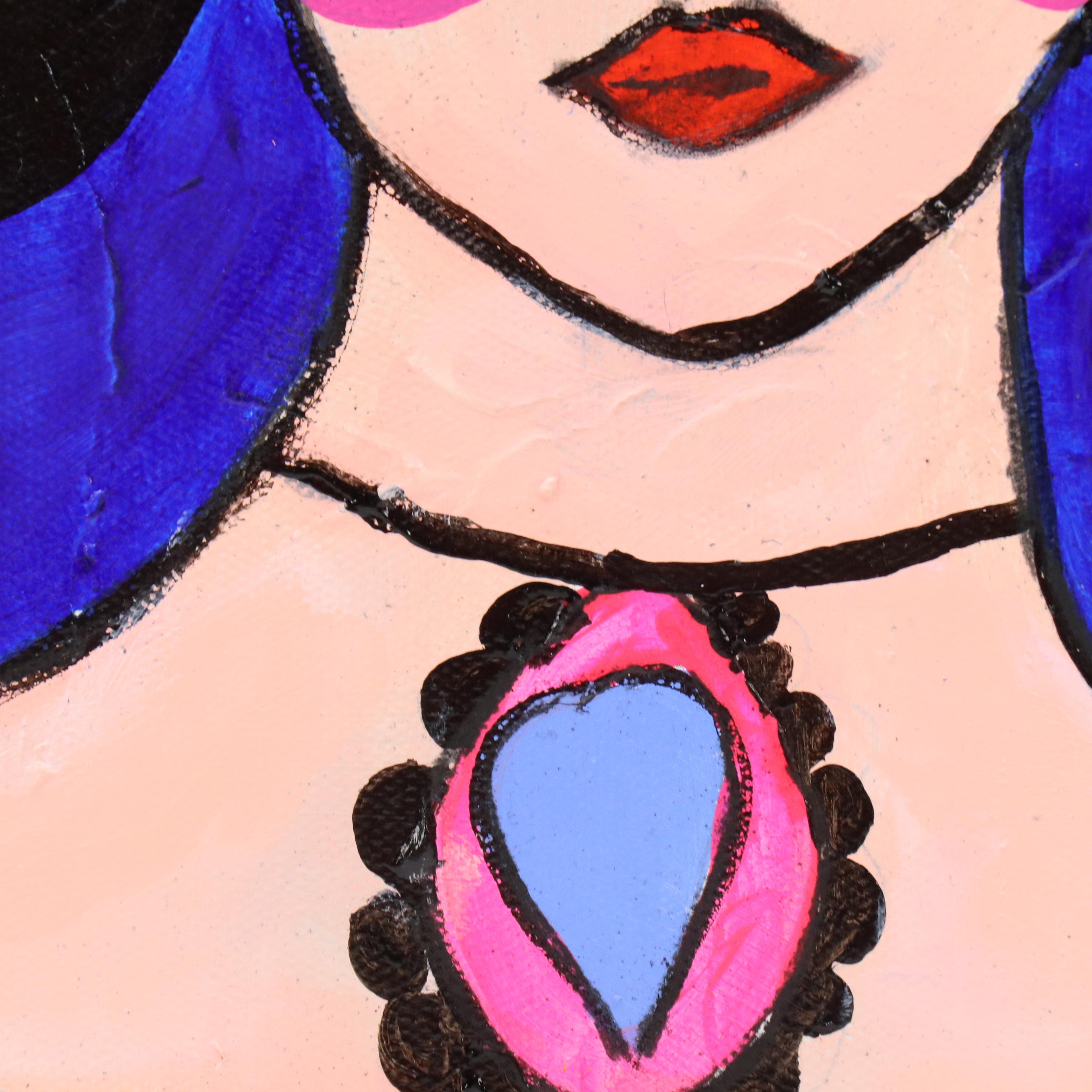 Milagros Pongo Stylized Mixed Media Portrait of Frida Kahlo "Frida (Collection)"