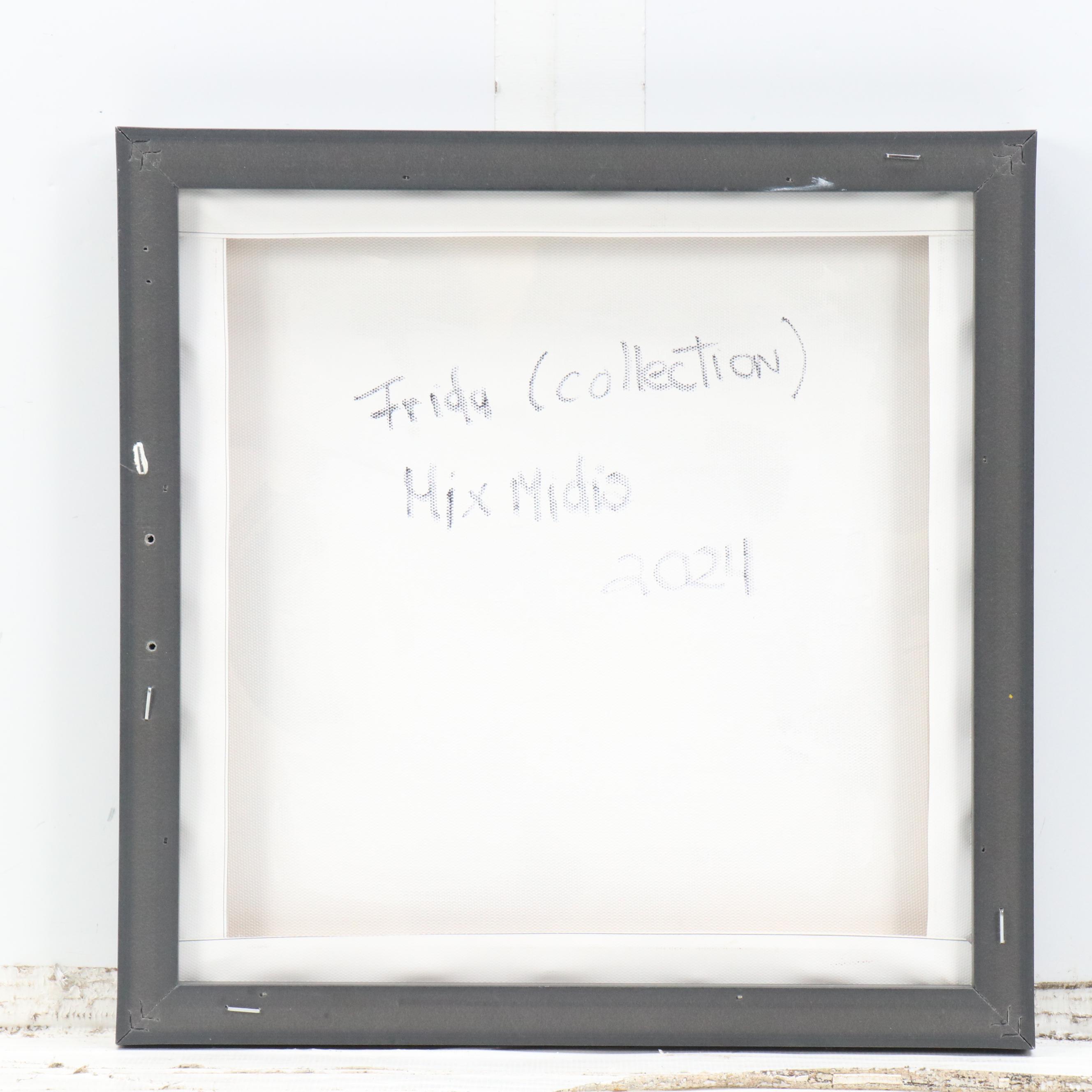 Milagros Pongo Stylized Mixed Media Portrait of Frida Kahlo "Frida (Collection)"